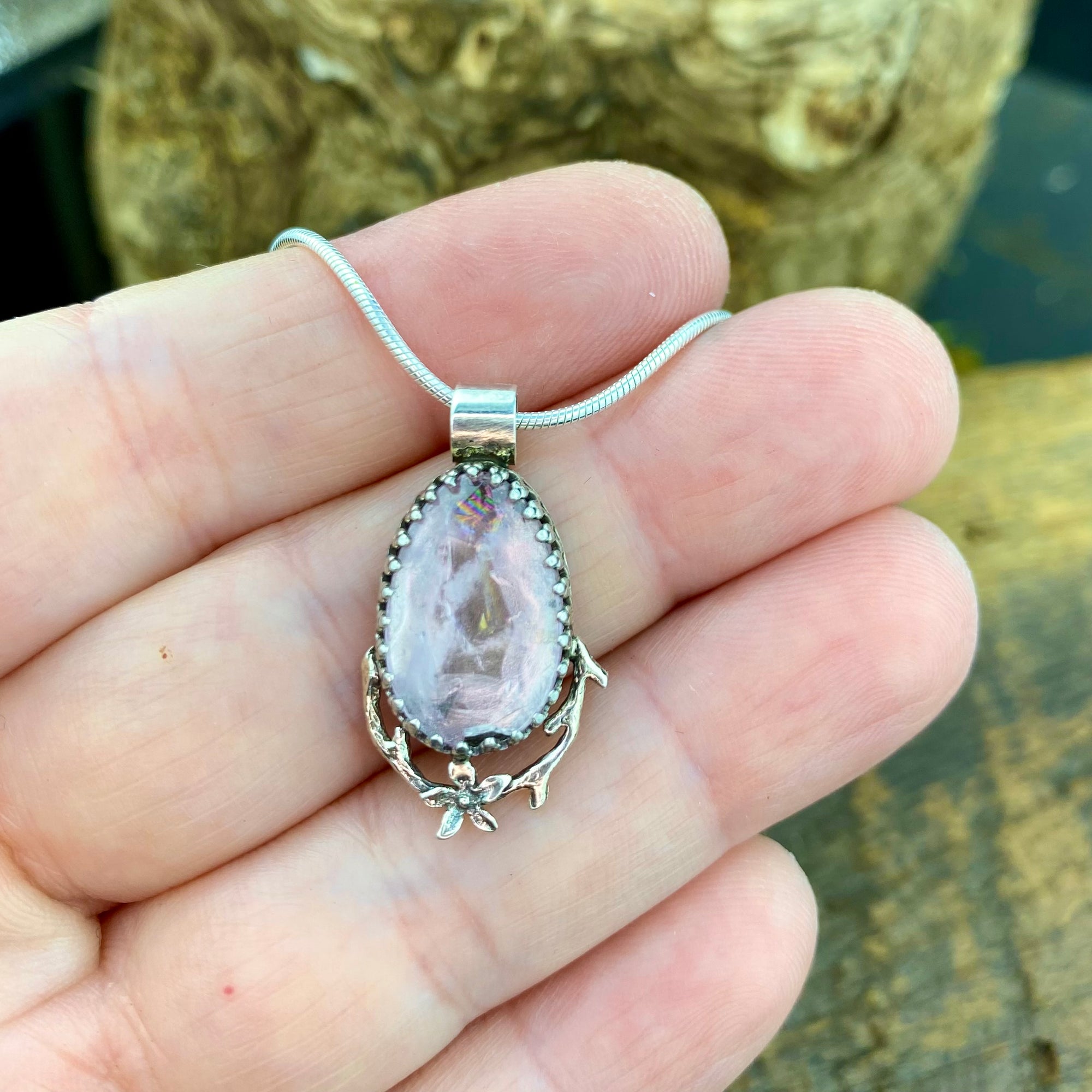 Rose Quartz floral glow pendant