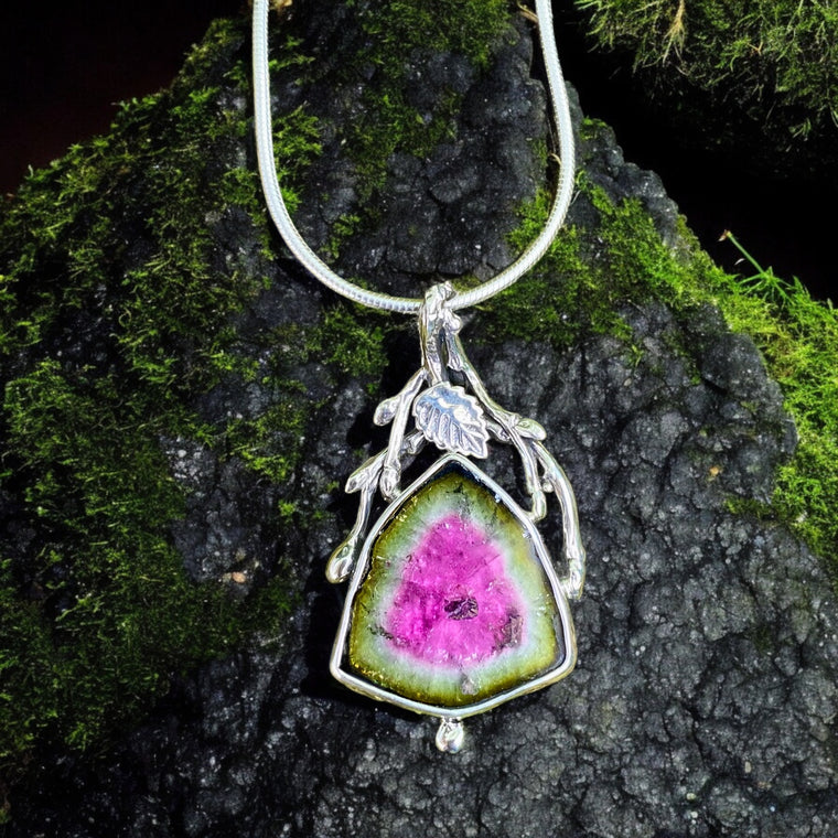 Watermelon Tourmaline Woodland Sacred Heart Pendant