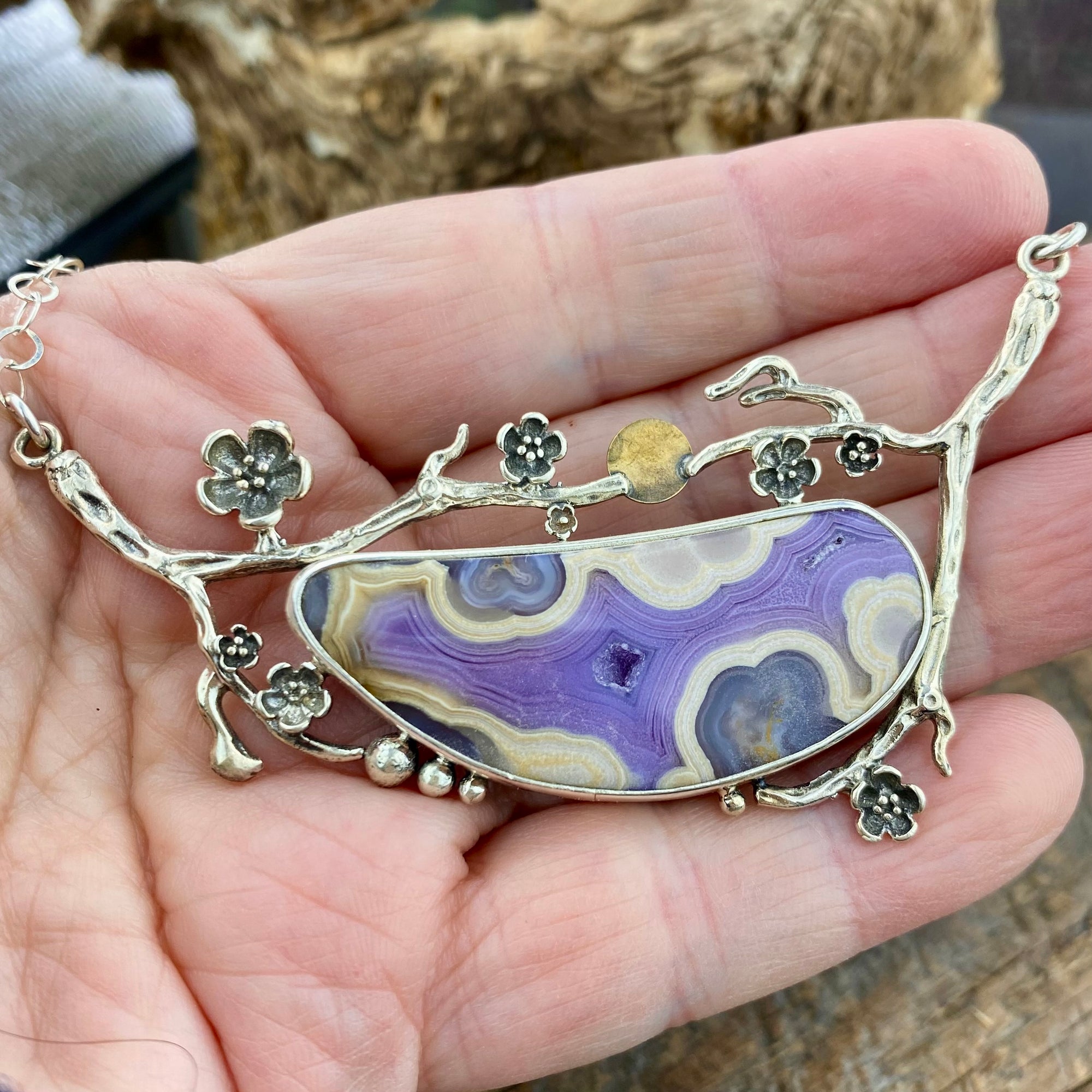 Agua Nueva Agate cherry blossom Pendant