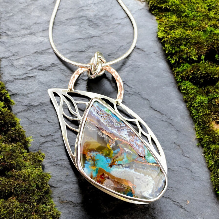 Gem Silica Chrysocolla with Copper Pendant