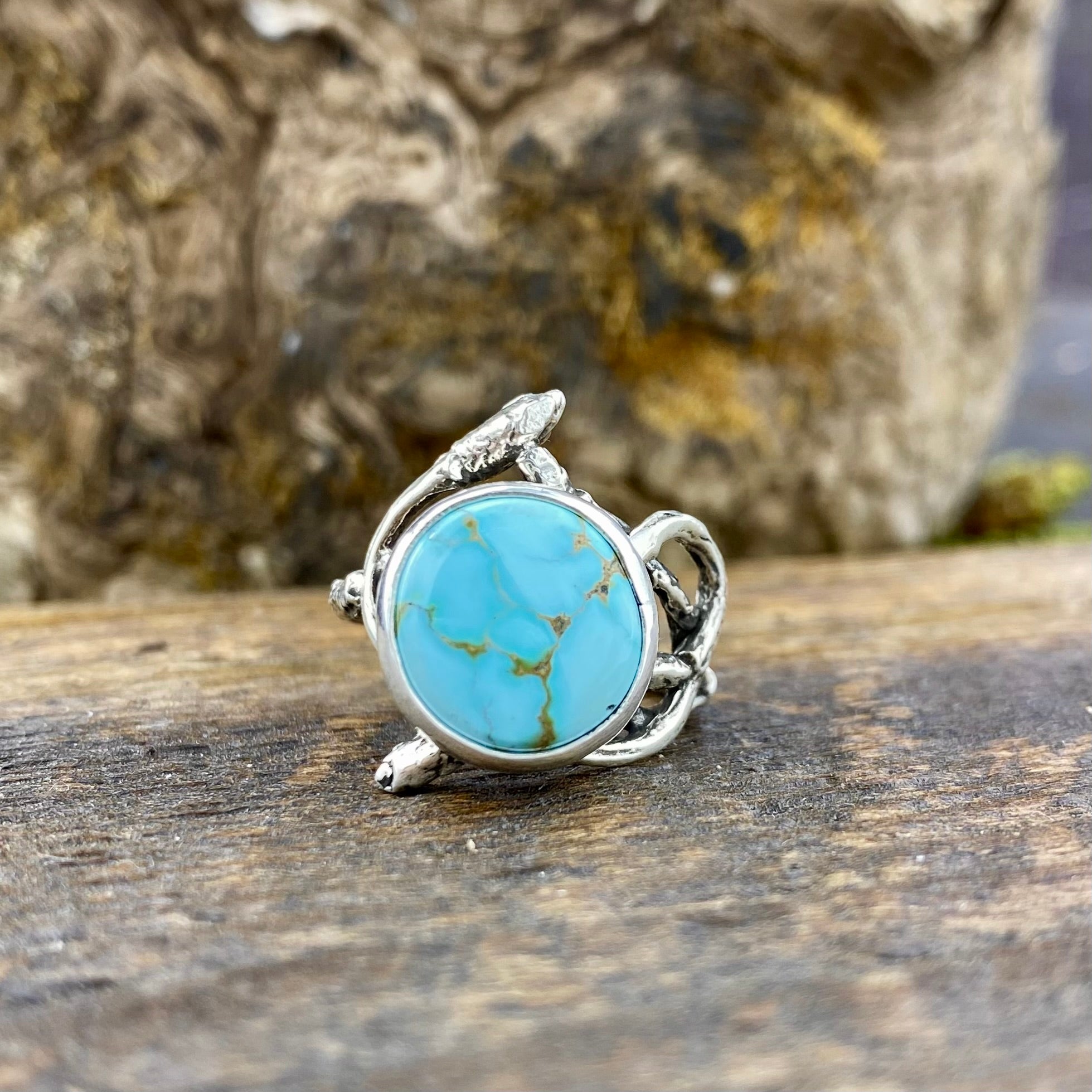 Bright Royston Tuquoise birch branch flow Goddess Ring