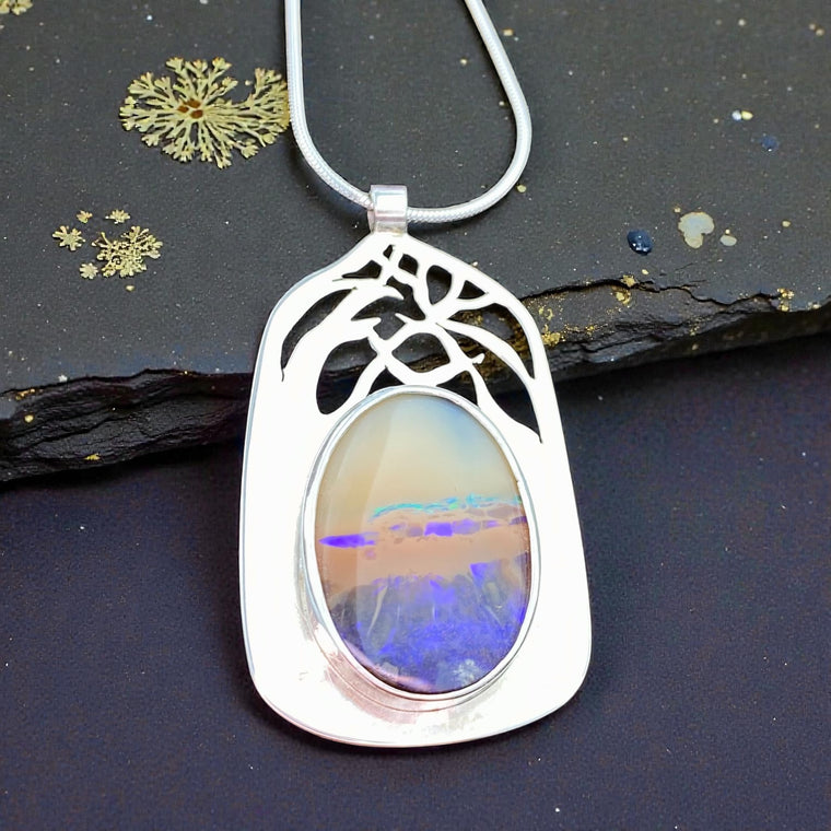 Misty temple  Purple Pipe Boulder Opal Pendant