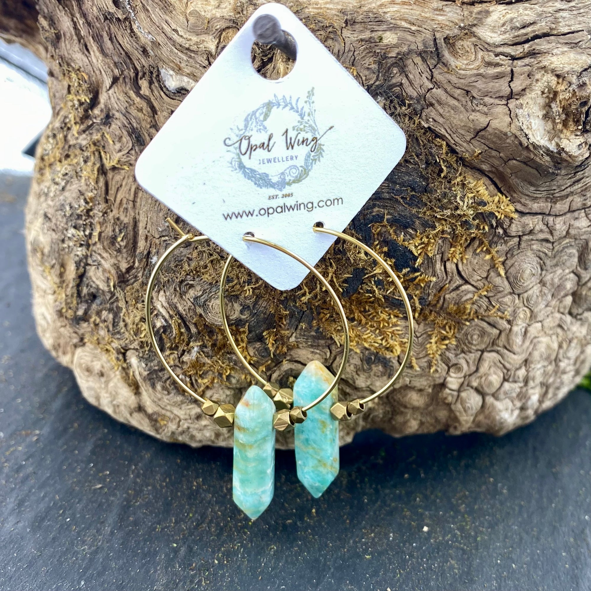 Gold filled *Selene* earrings with double terminated Amazonite