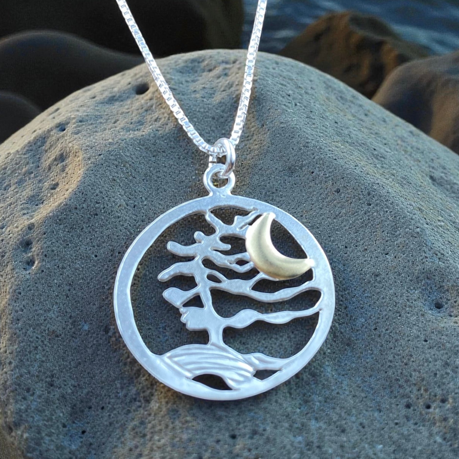 Round moonlit Windswept Georgian Bay Pine Pendant