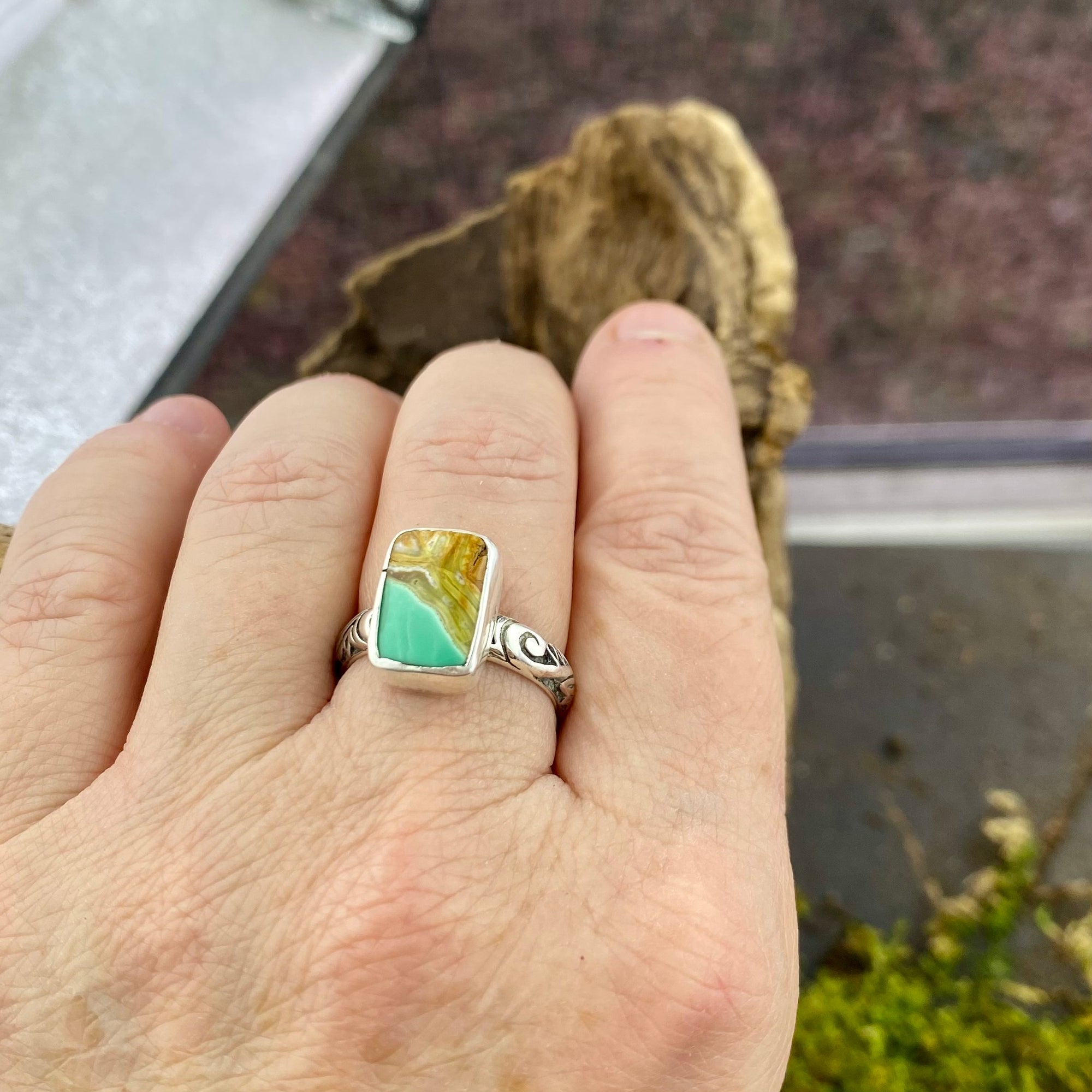 Rare Clay Canyon Variscite engraved  Ring