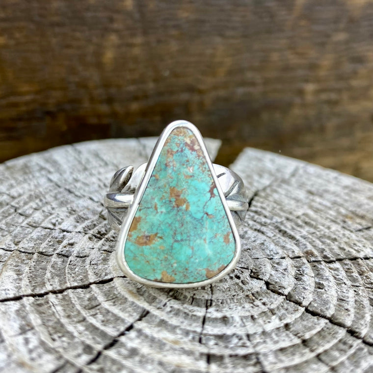 Rare Crow Creek Turquoise leaf Goddess Ring