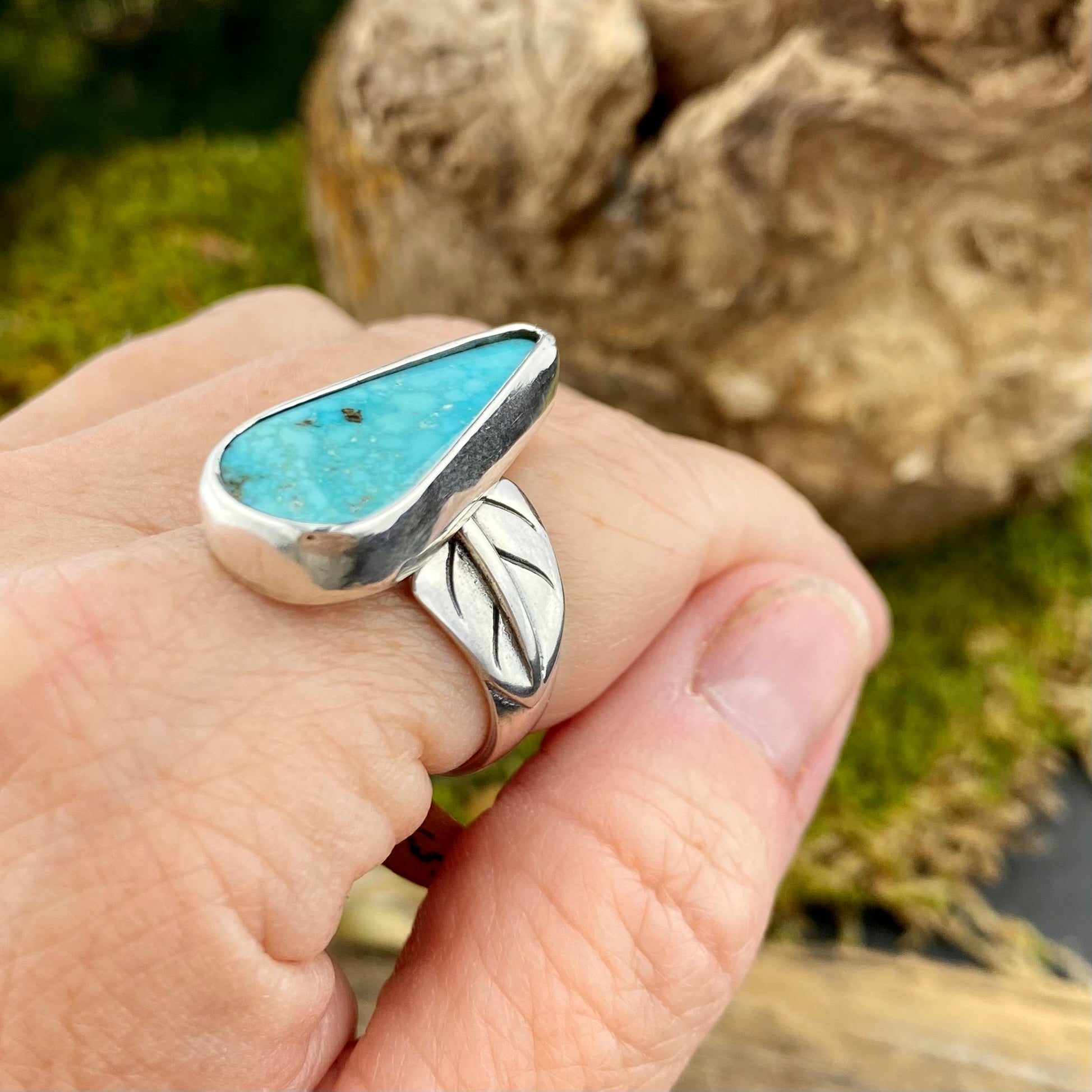 Bright Royston Turquoise leaf Goddess Ring