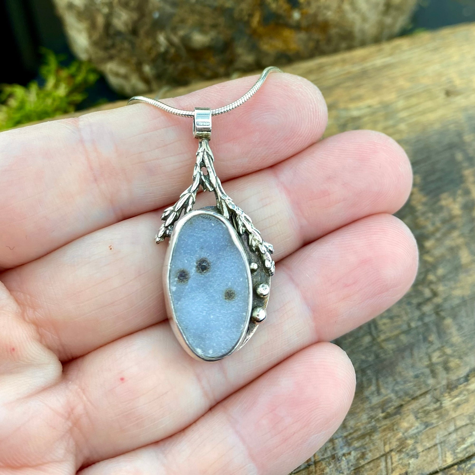 Festive agate drusy cedar medicine pendant