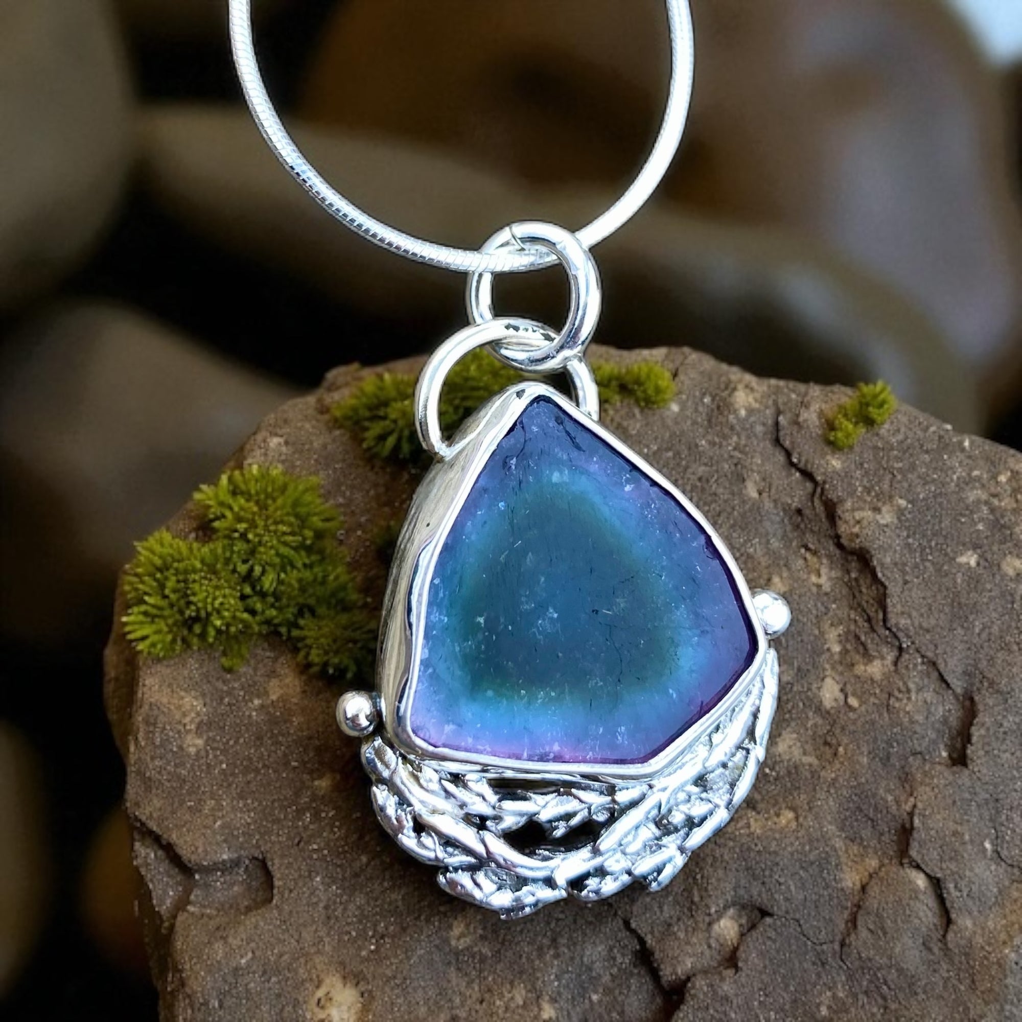 Tri-colour Tourmaline Cedar Sacred Heart Pendant