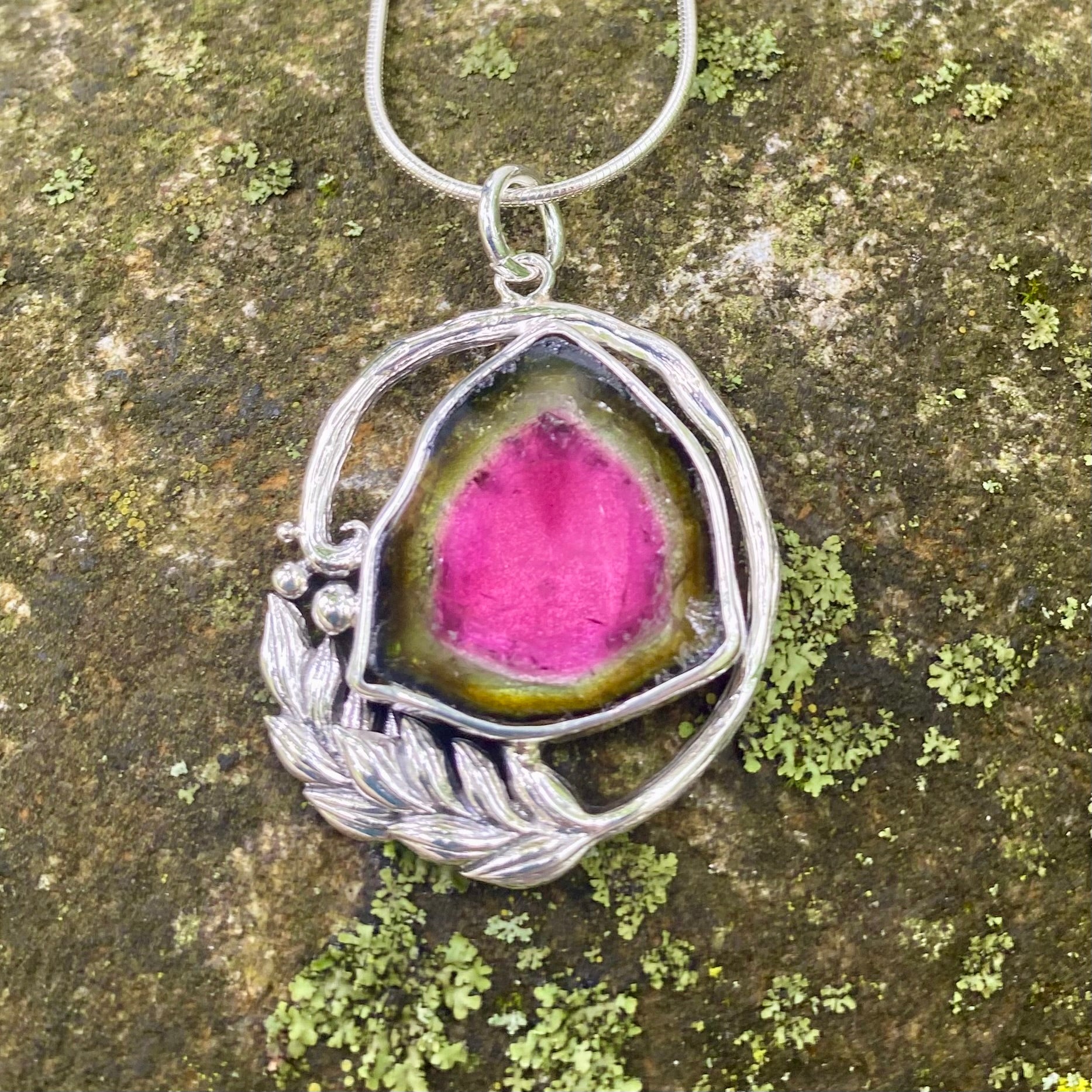 Watermelon Tourmaline Flow Sacred Heart Pendant
