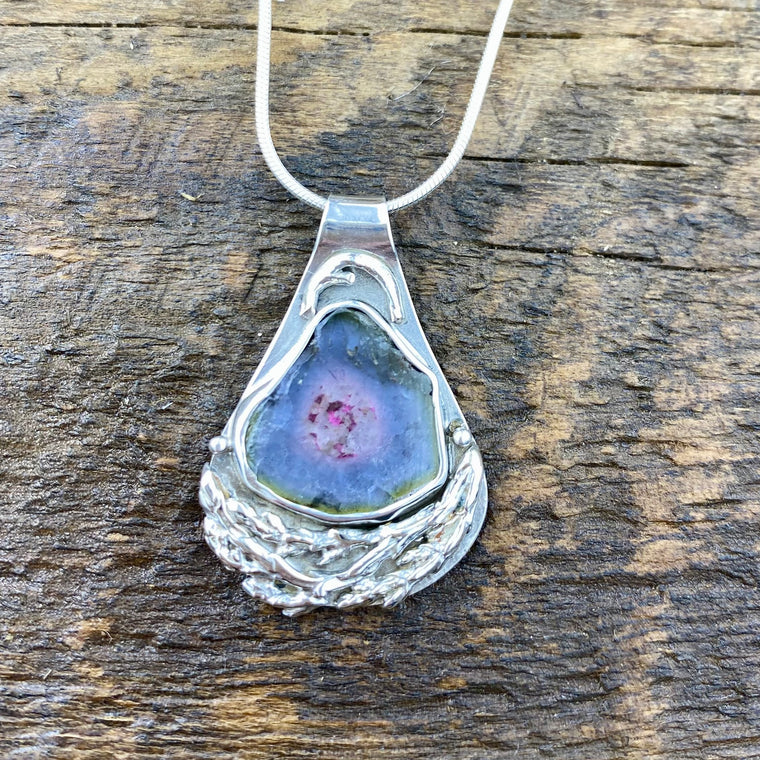 Tri-colour purple Tourmaline Cedar Sacred Heart Pendant