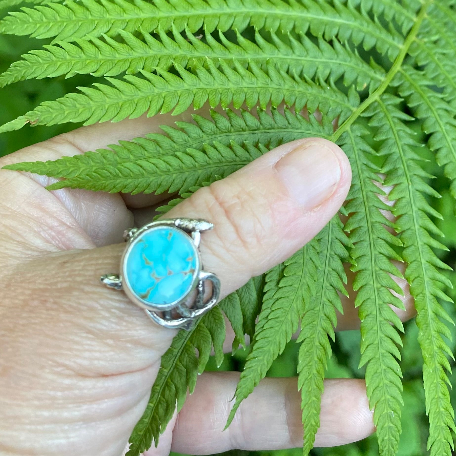 Bright Royston Tuquoise birch branch flow Goddess Ring