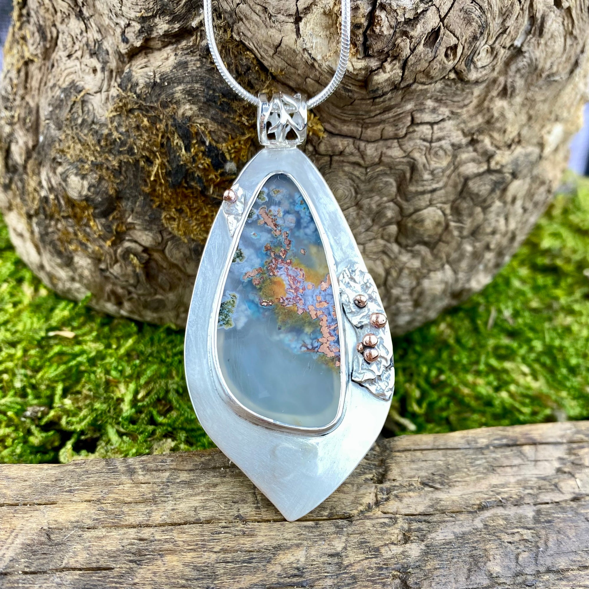 Gem Silica Chrysocolla with Copper Pendant