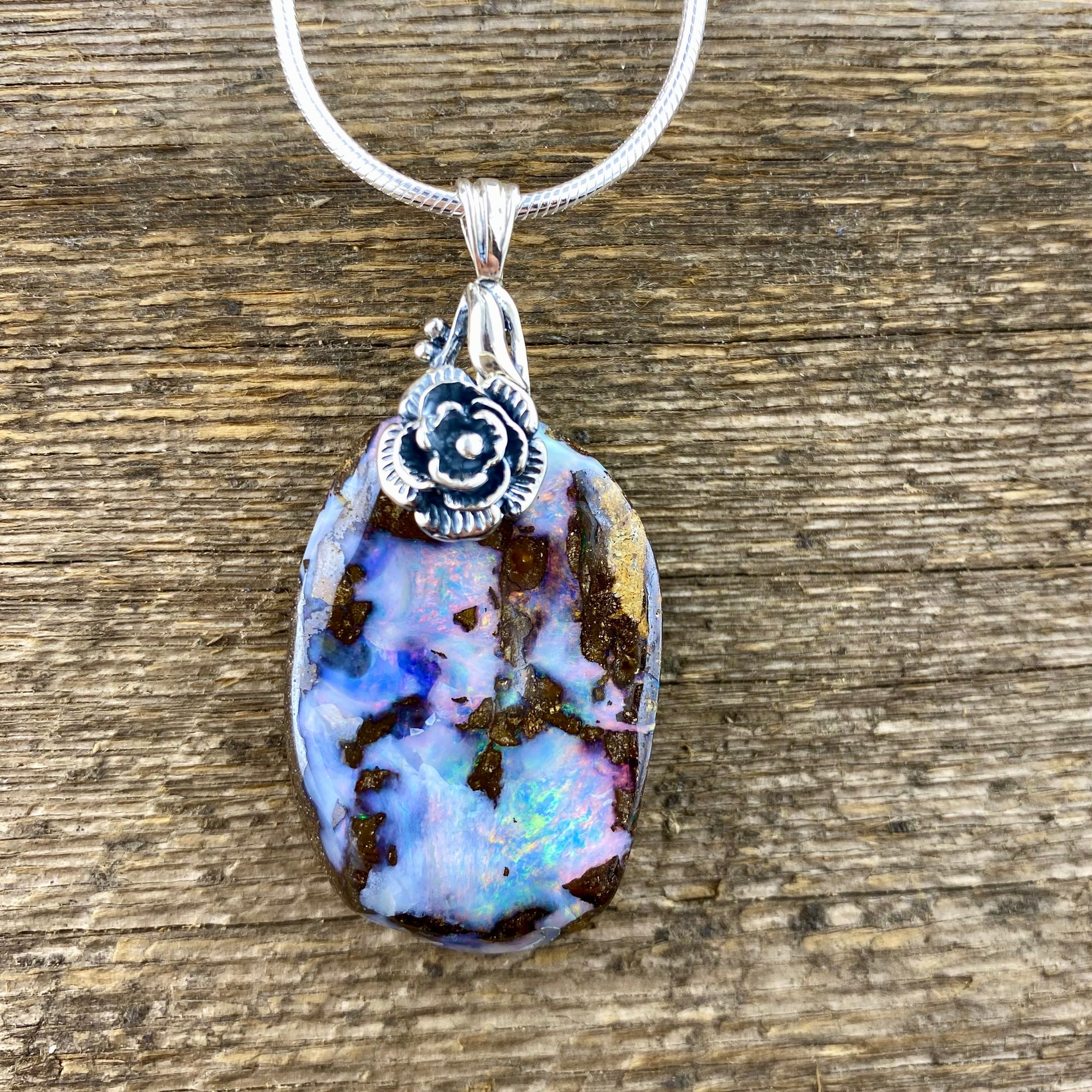 Beautiful Boulder Opal Rose Abundance Pendant