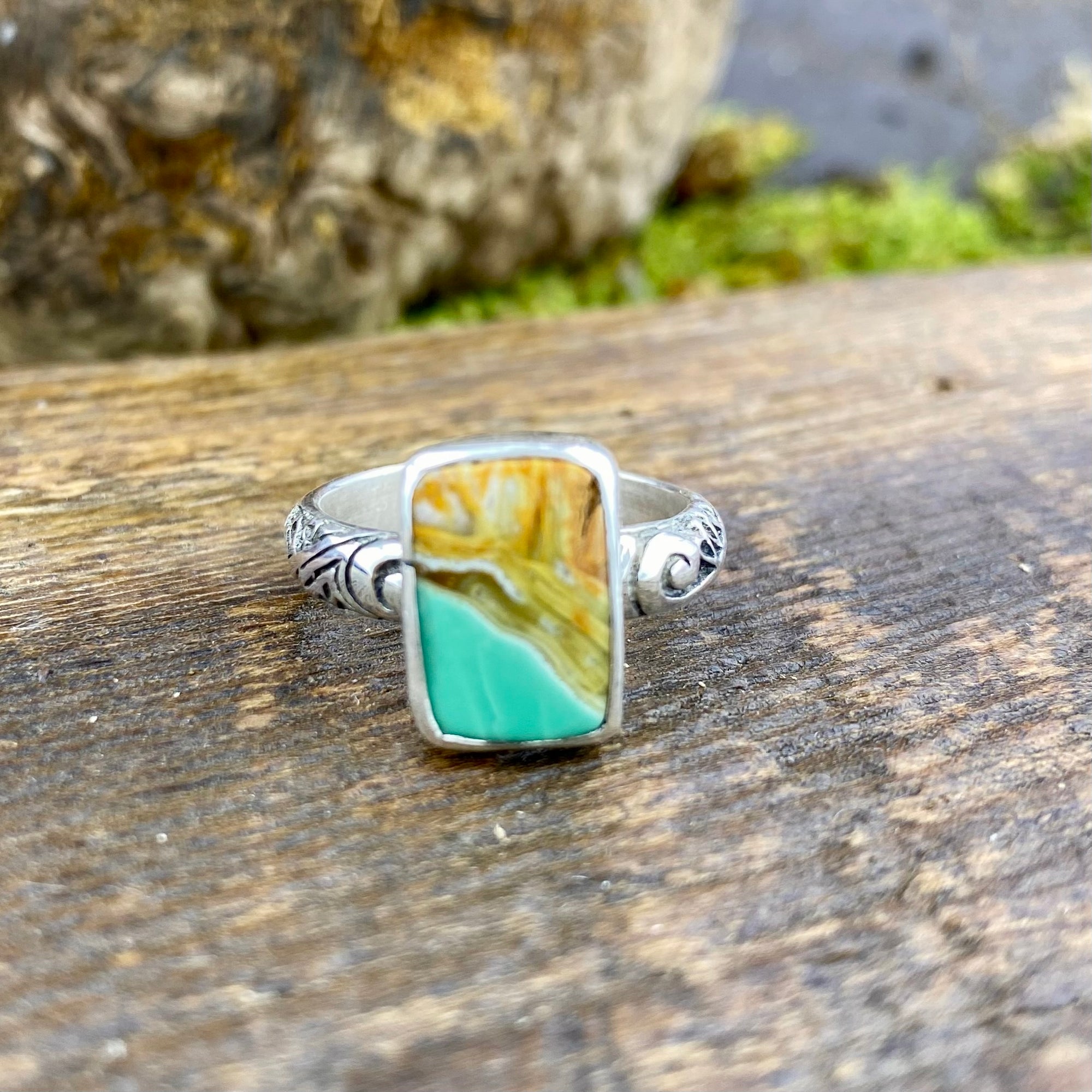 Rare Clay Canyon Variscite engraved  Ring