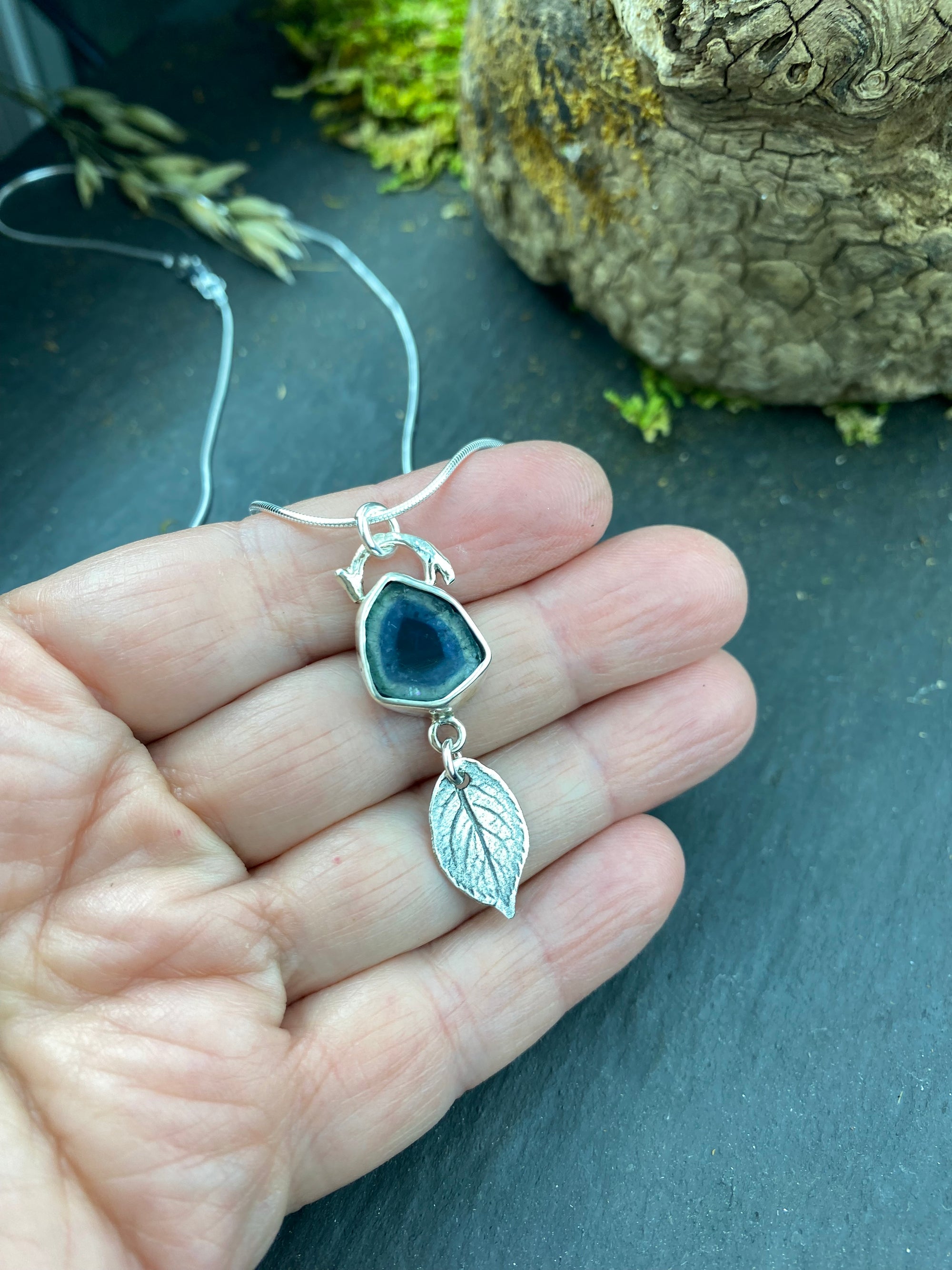 Blue Indicolite Tourmaline Wild Rose Pendant