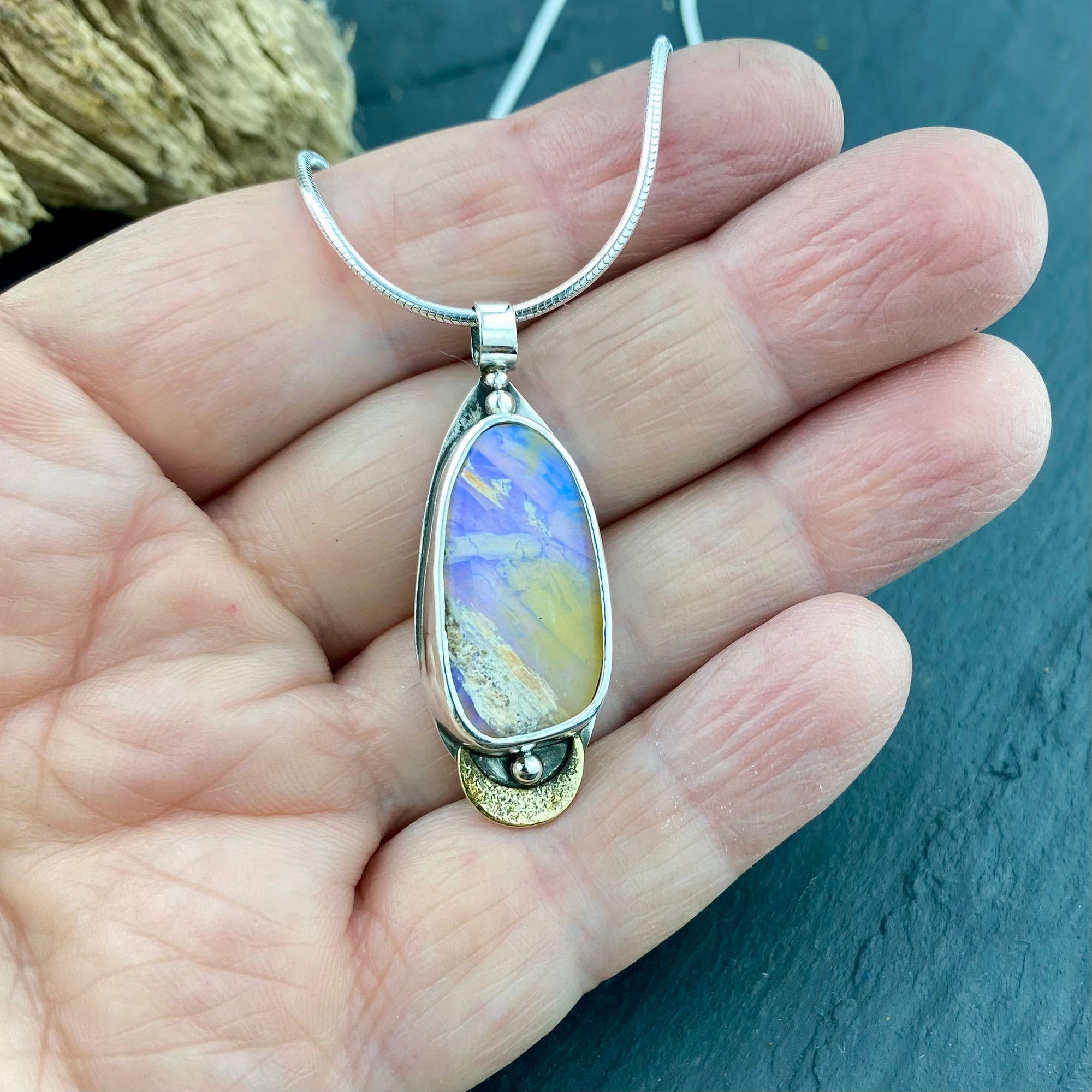 Pipe Boulder Opal Moon Pendant