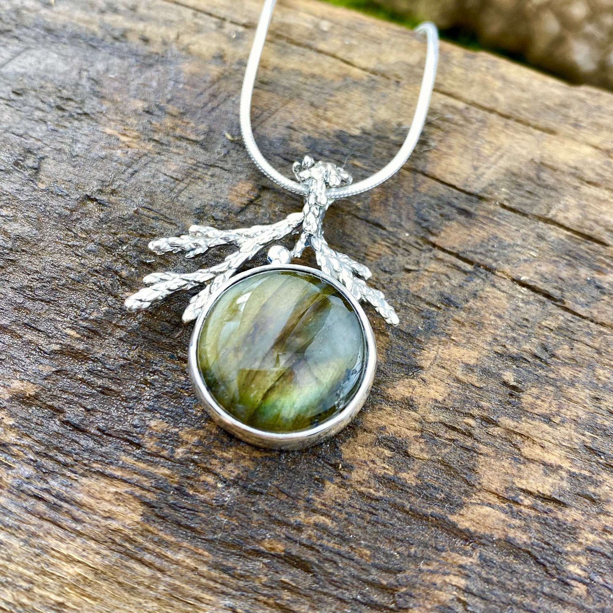 Golden Purple Labradorite cedar pendant