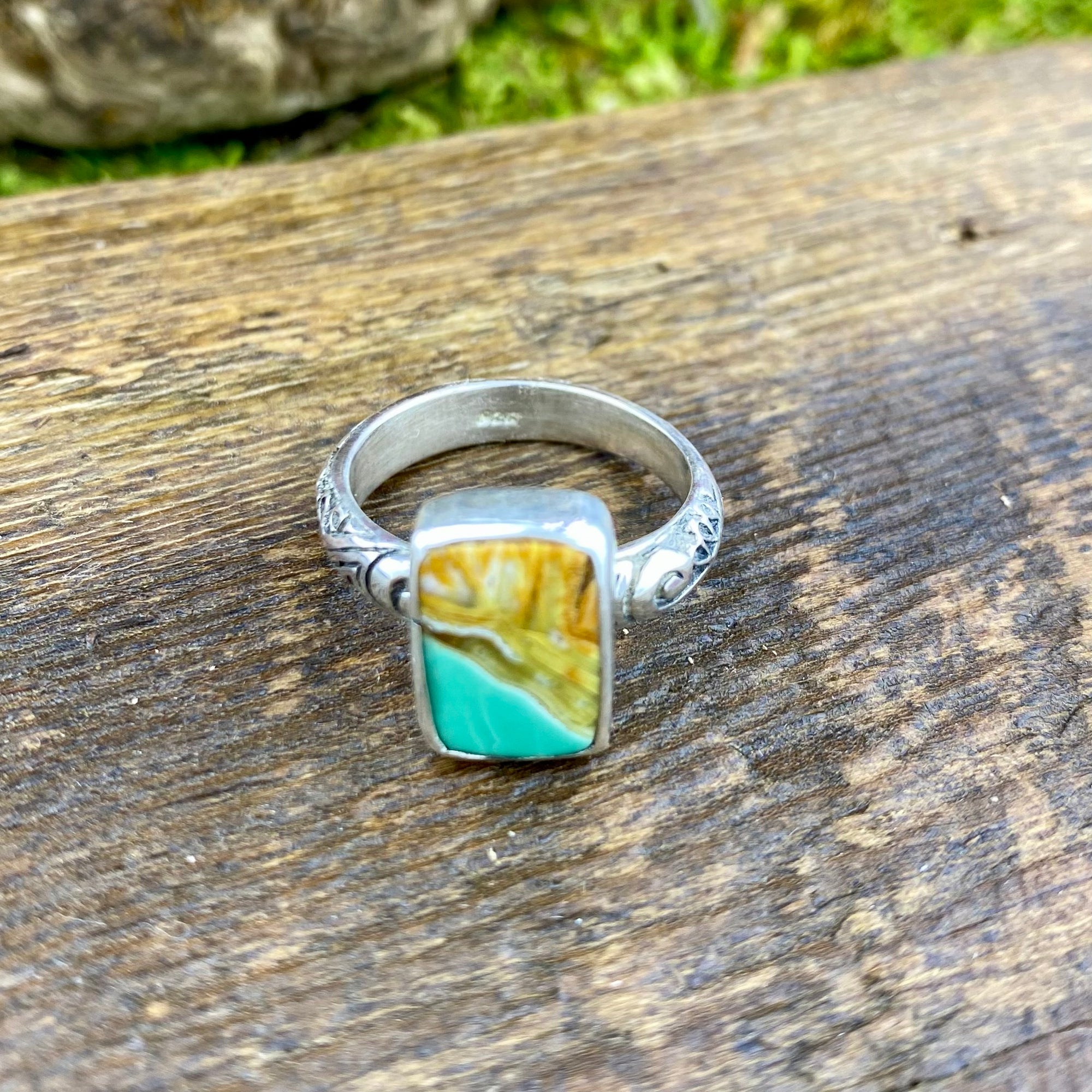 Rare Clay Canyon Variscite engraved  Ring