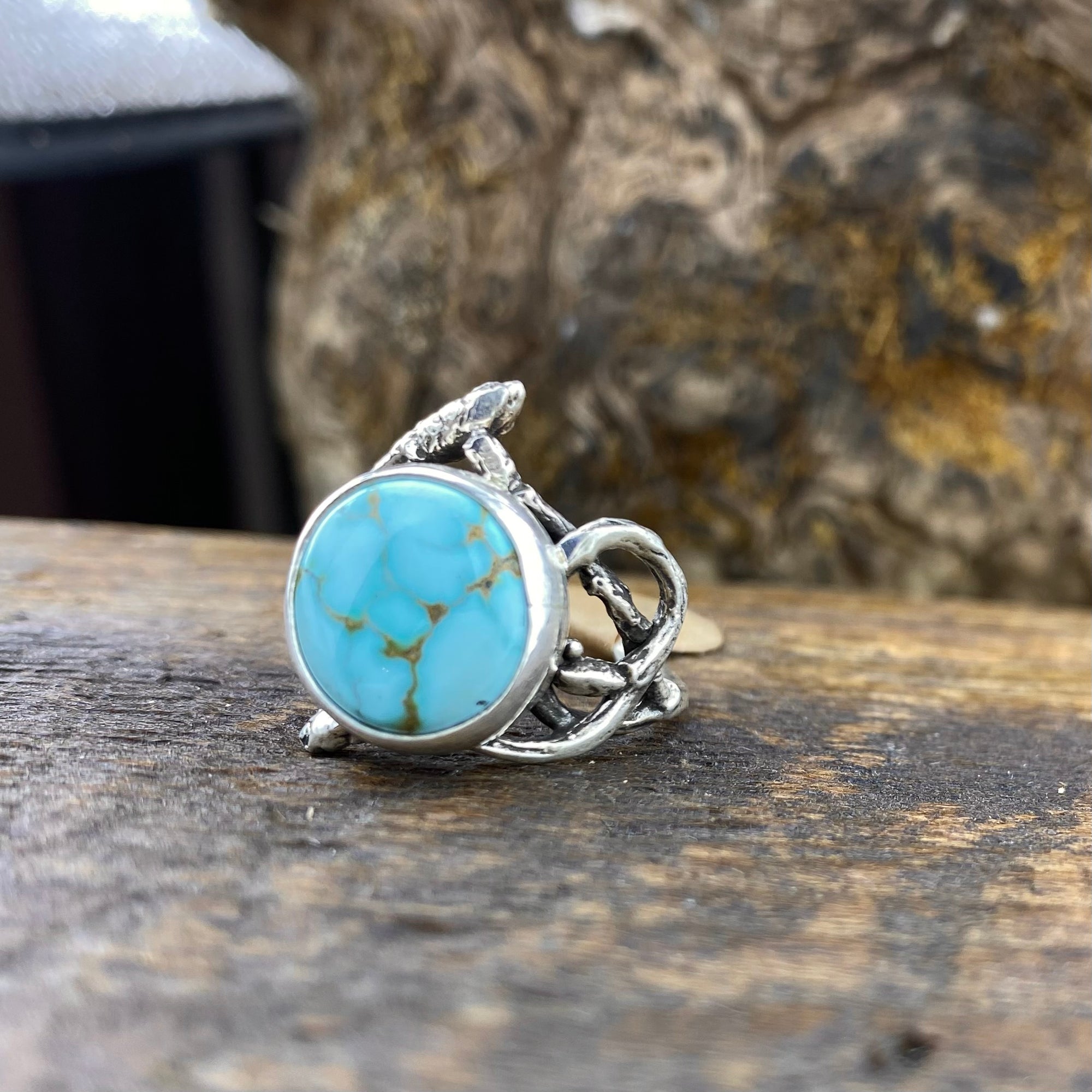 Bright Royston Tuquoise birch branch flow Goddess Ring