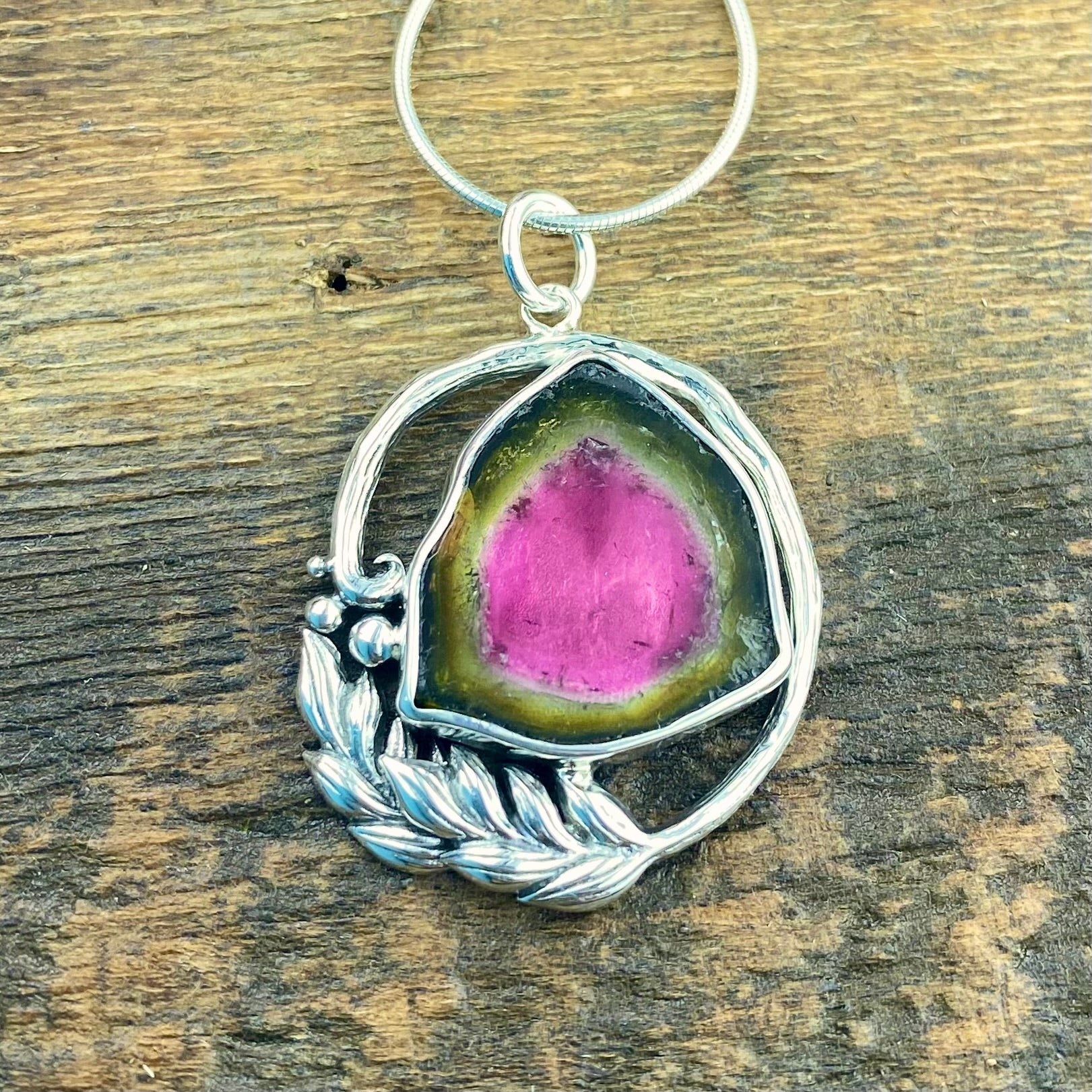 Watermelon Tourmaline Flow Sacred Heart Pendant