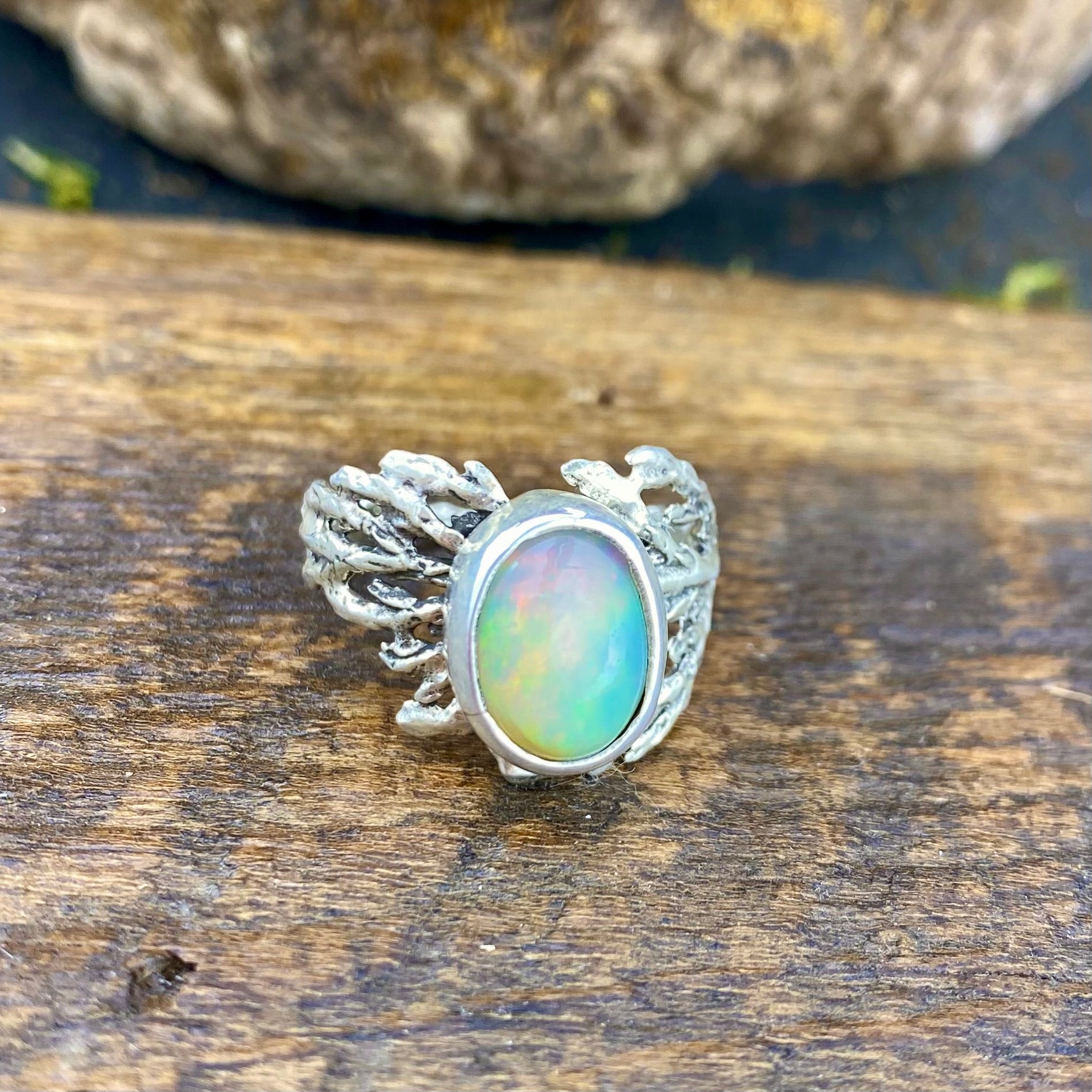 Bright Ethiopian Welo Opal Cedar Ring
