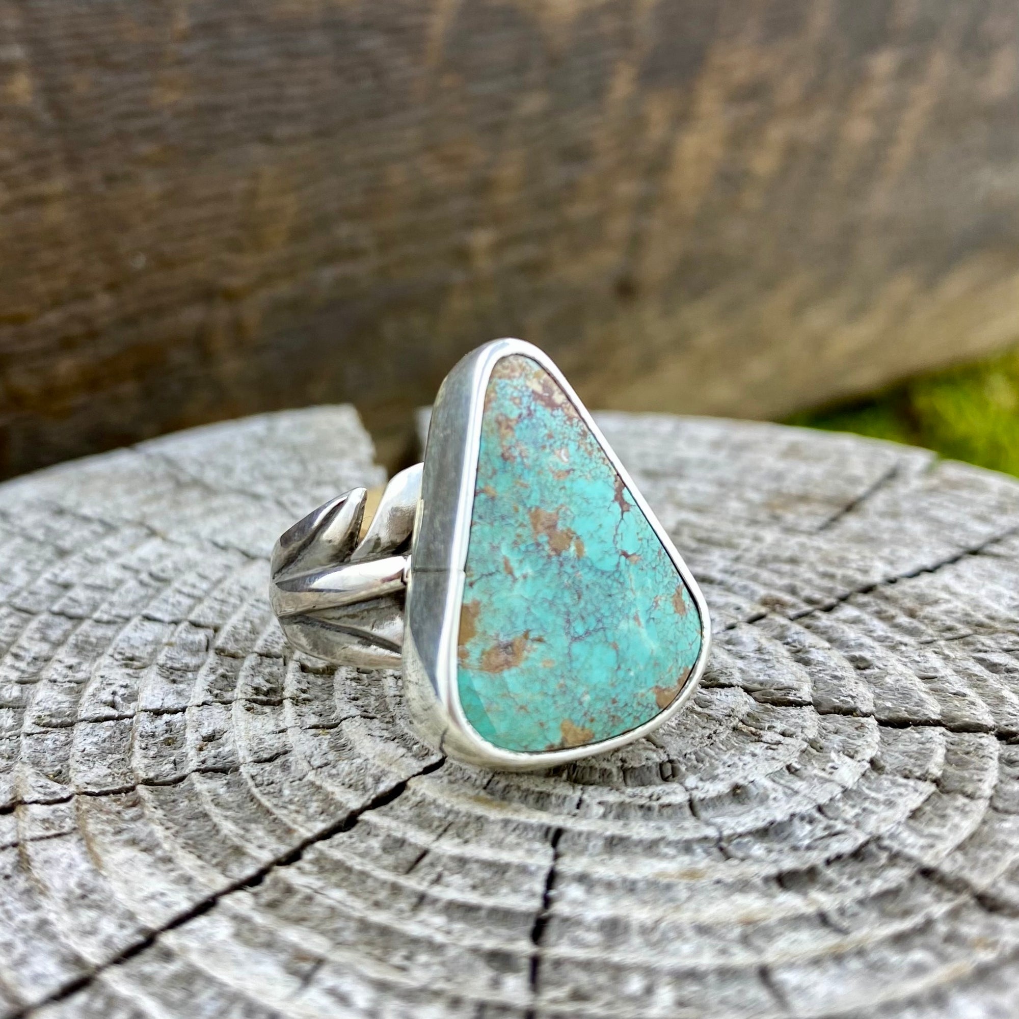 Rare Crow Creek Turquoise leaf Goddess Ring