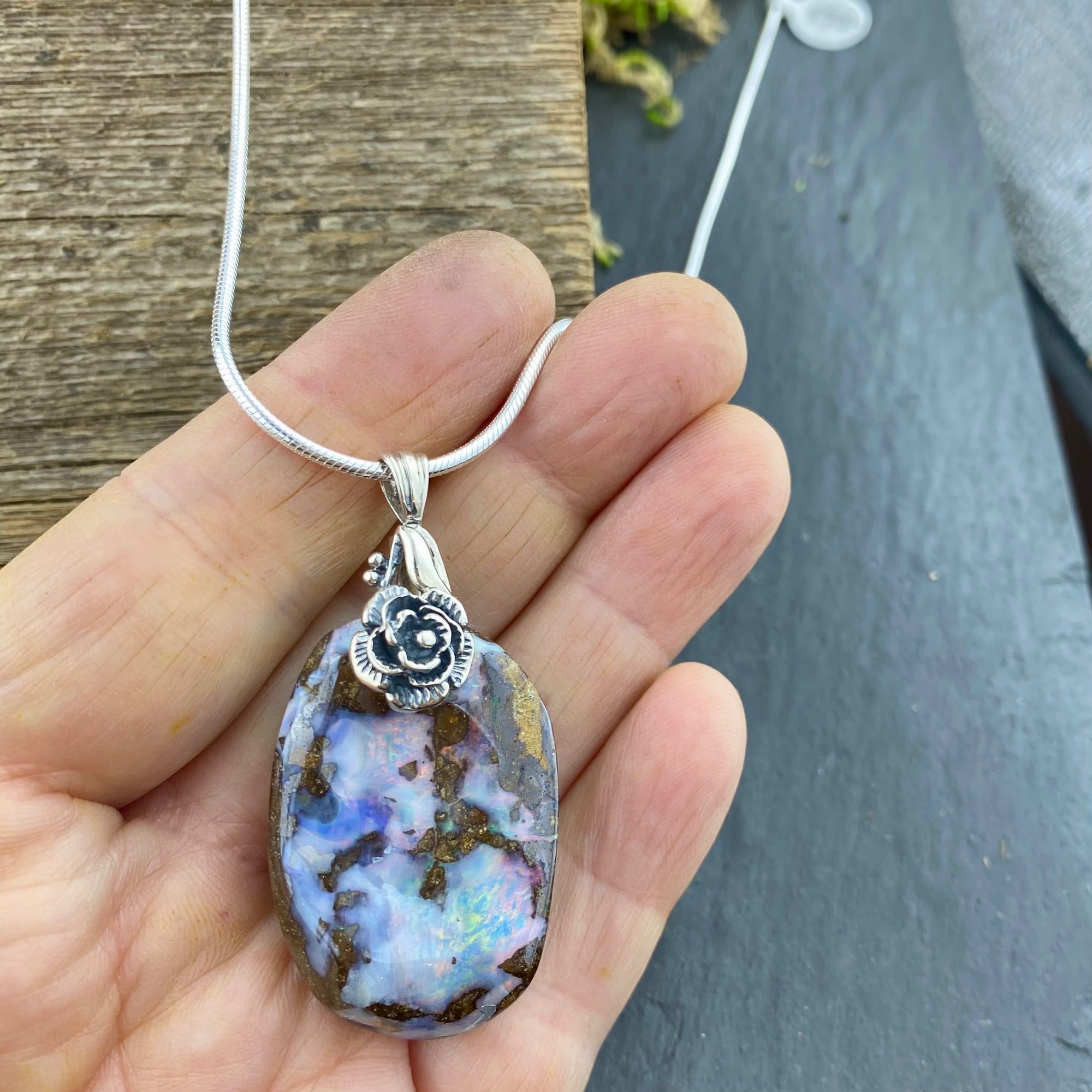 Beautiful Boulder Opal Rose Abundance Pendant