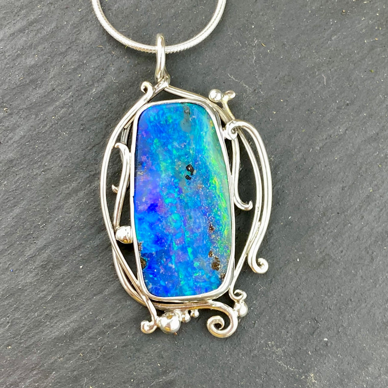 Blue Boulder Fire Opal Pendant of Hope