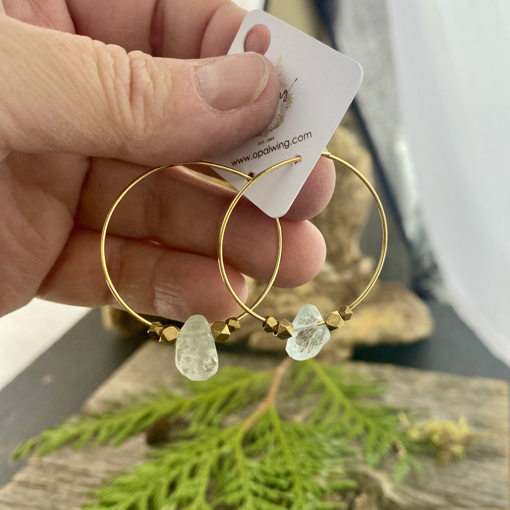 Bronze aqua cycle earrings