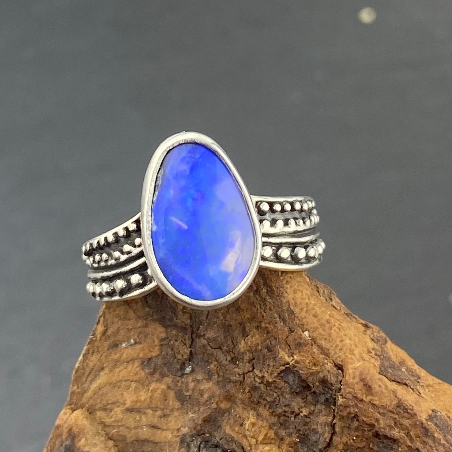 Deep indigo Opal Medicine Ring