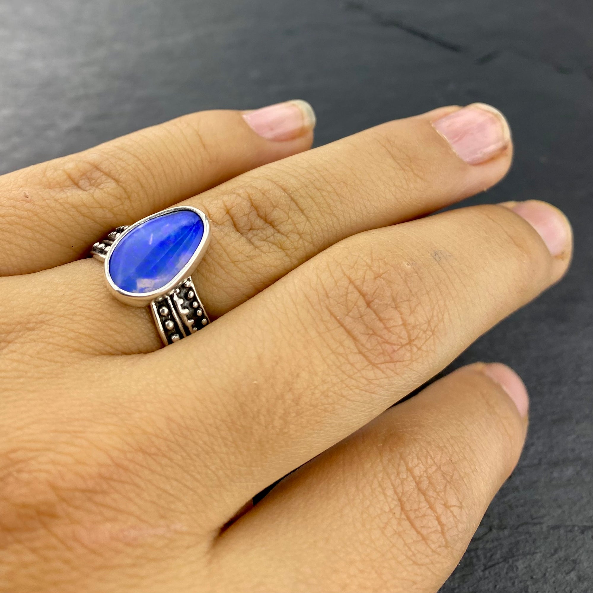 Deep indigo Opal Medicine Ring