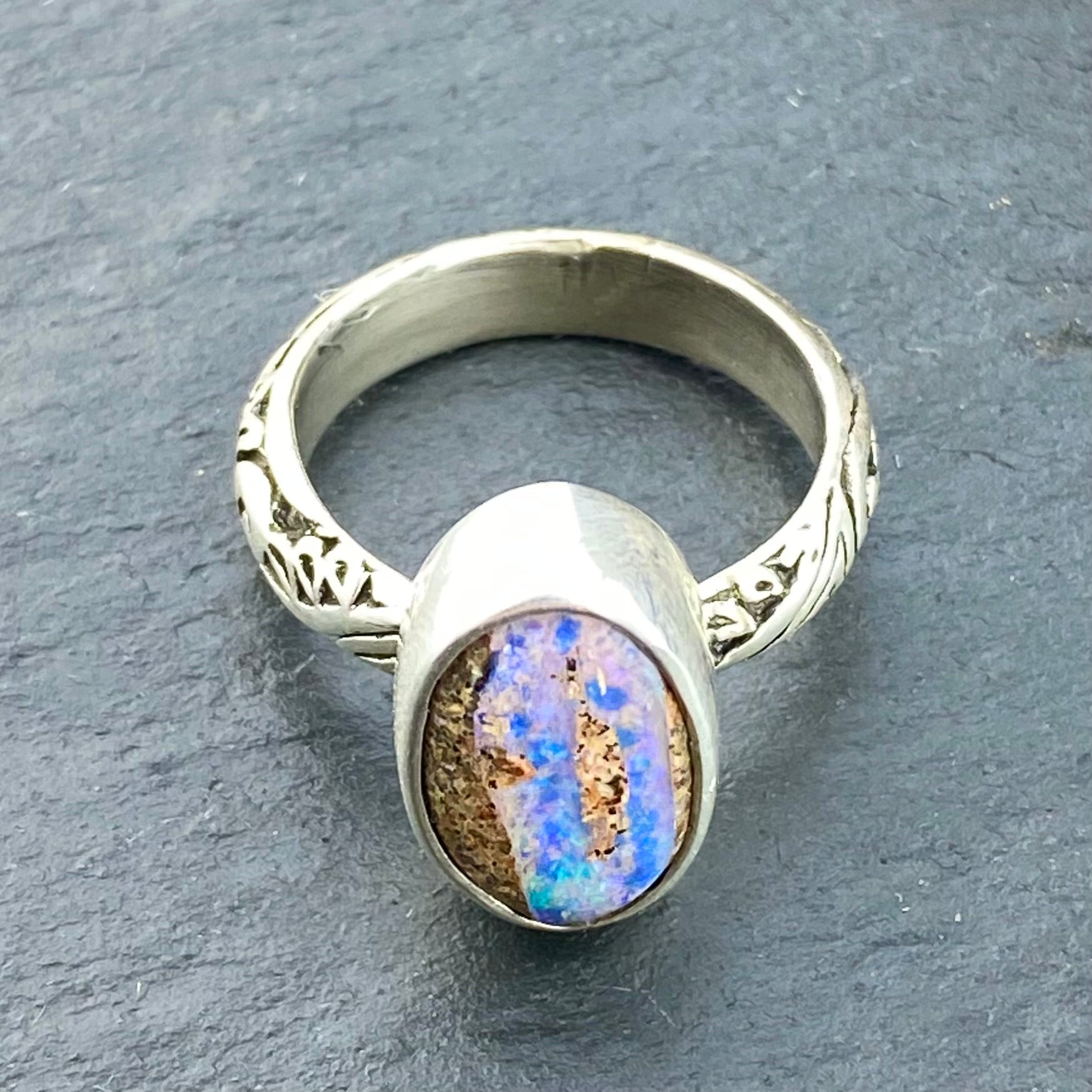 Deep Fire Boulder Pipe Opal Ring