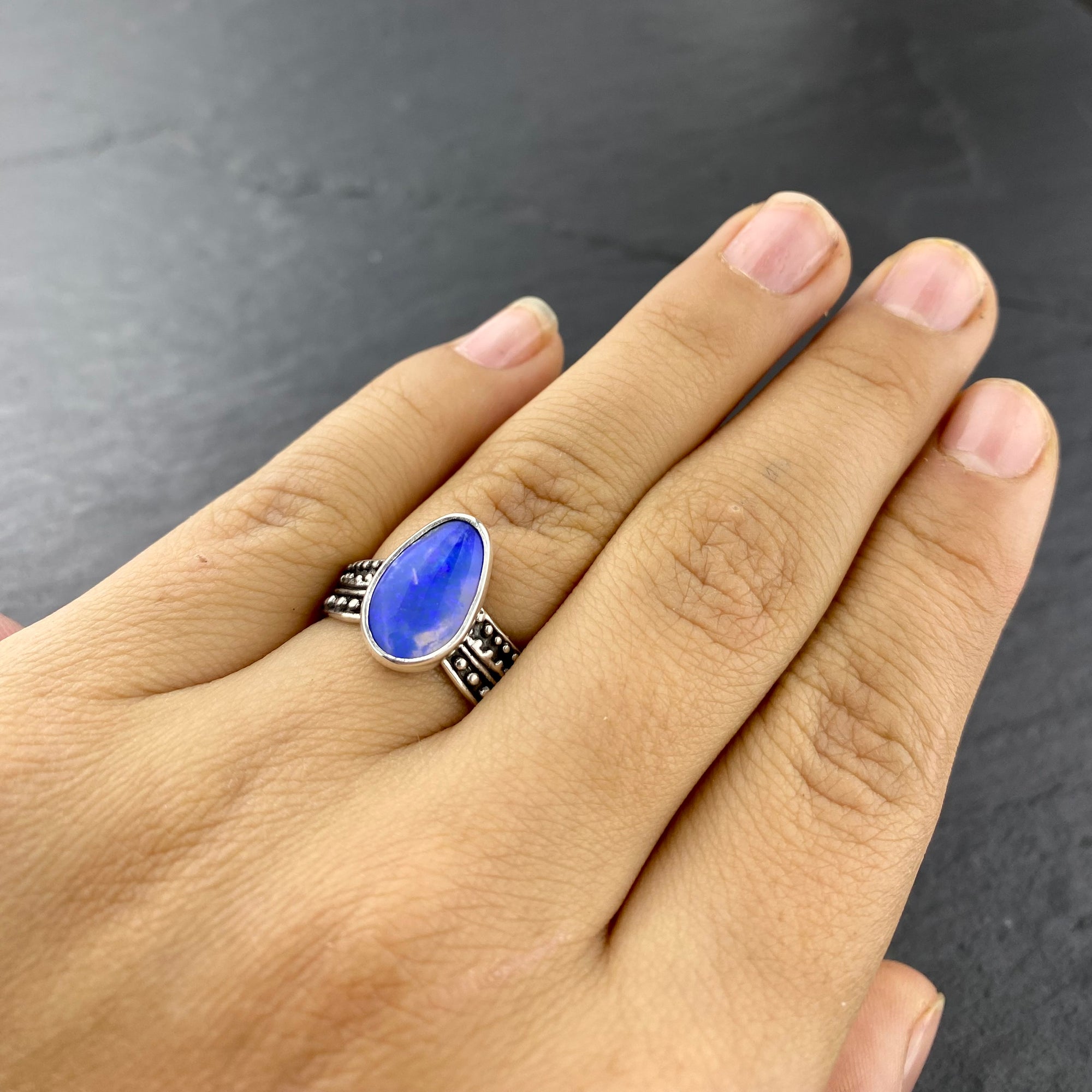 Deep indigo Opal Medicine Ring