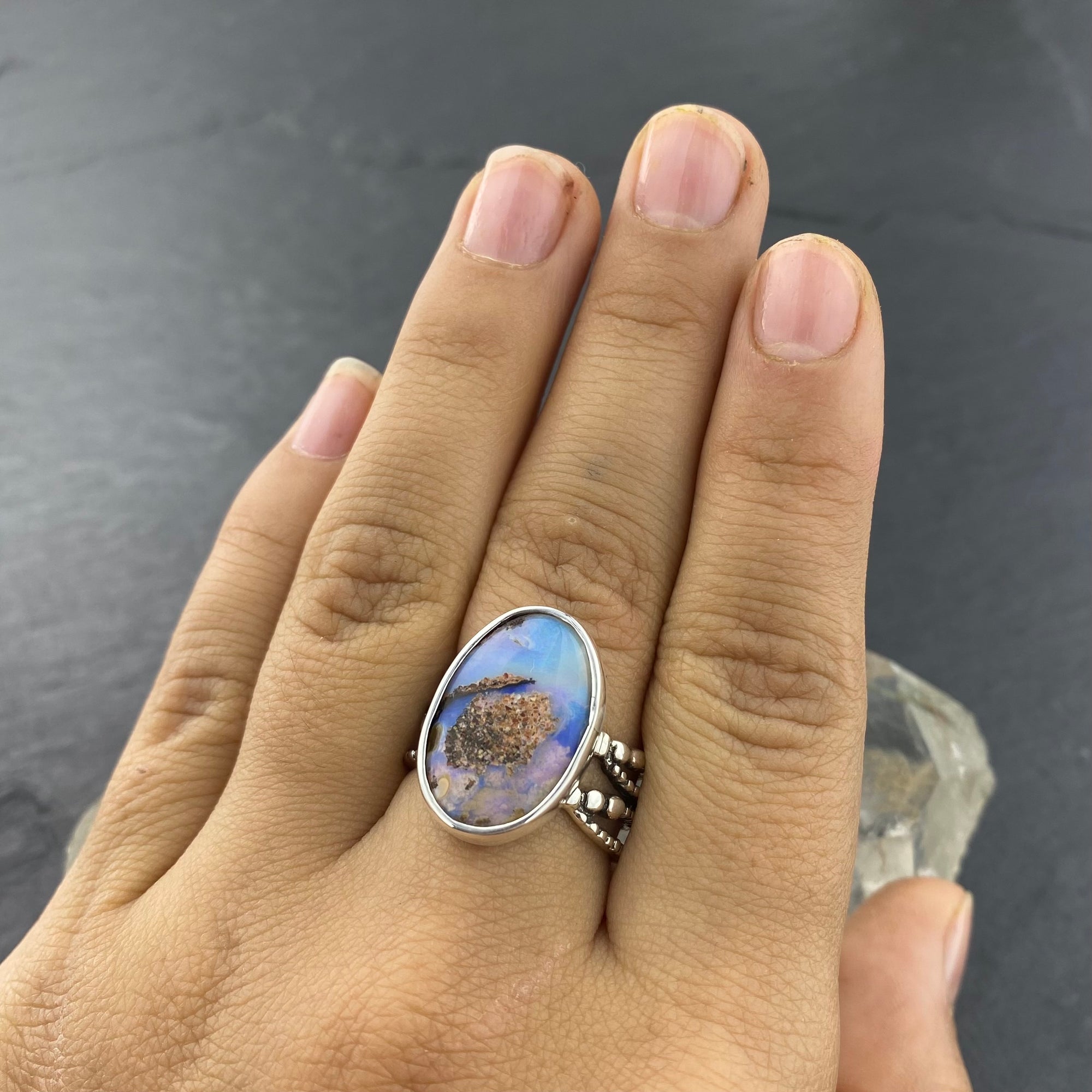 Beautiful Bright Boulder Opal Ring