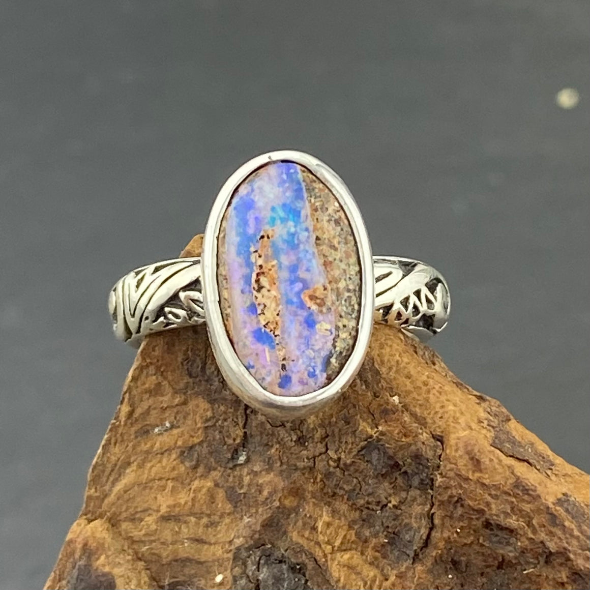 Deep Fire Boulder Pipe Opal Ring