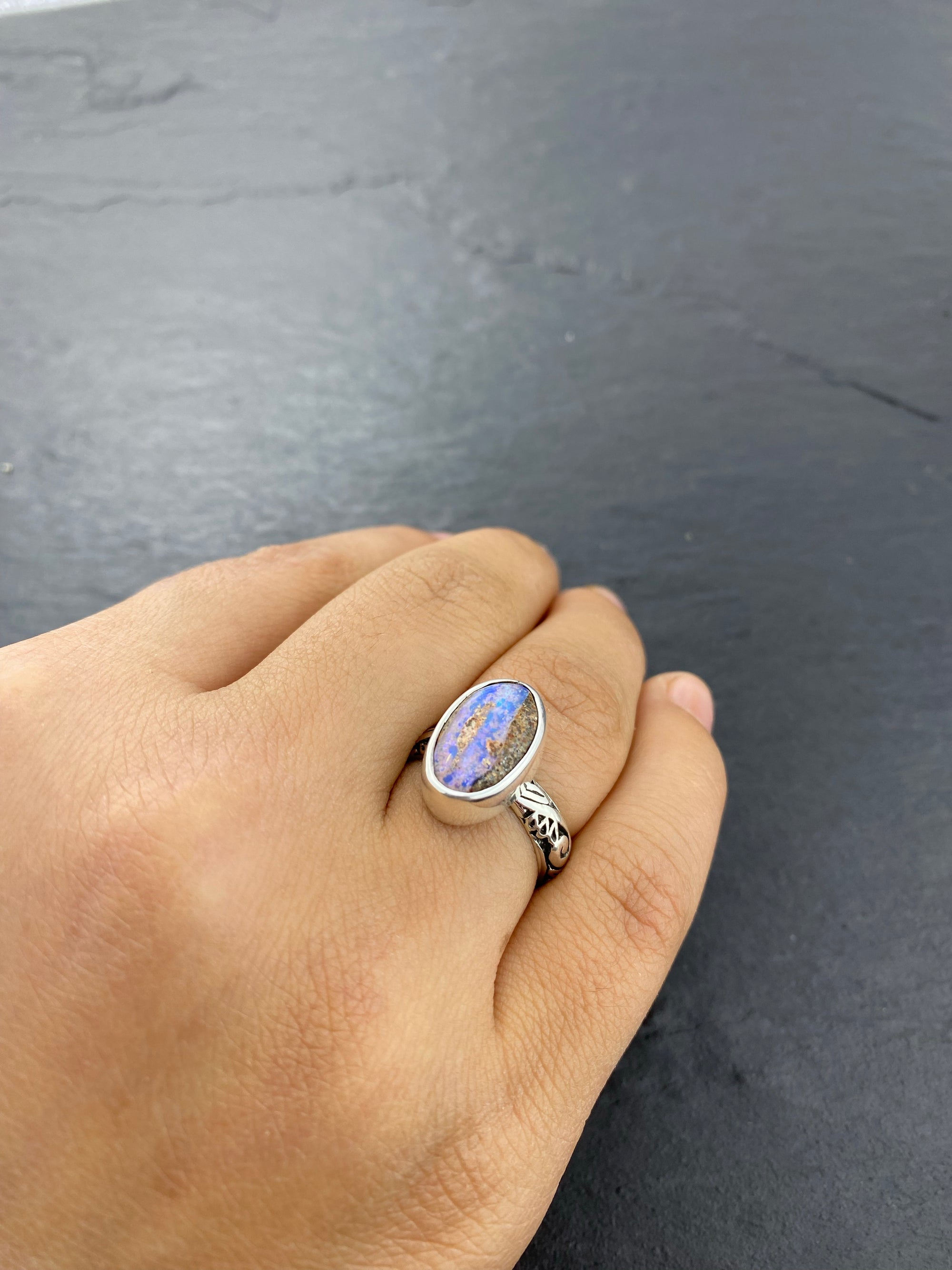 Deep Fire Boulder Pipe Opal Ring