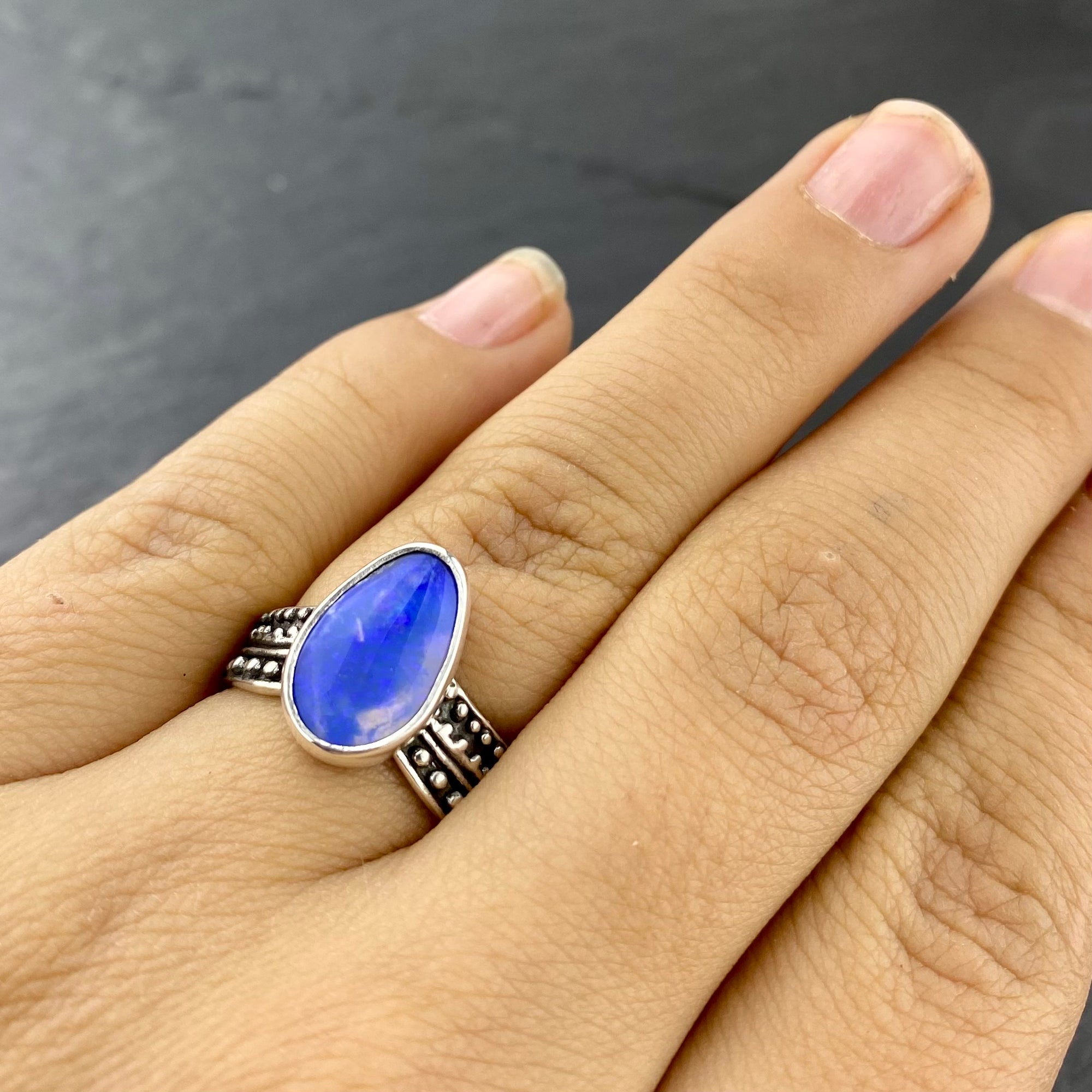 Deep indigo Opal Medicine Ring