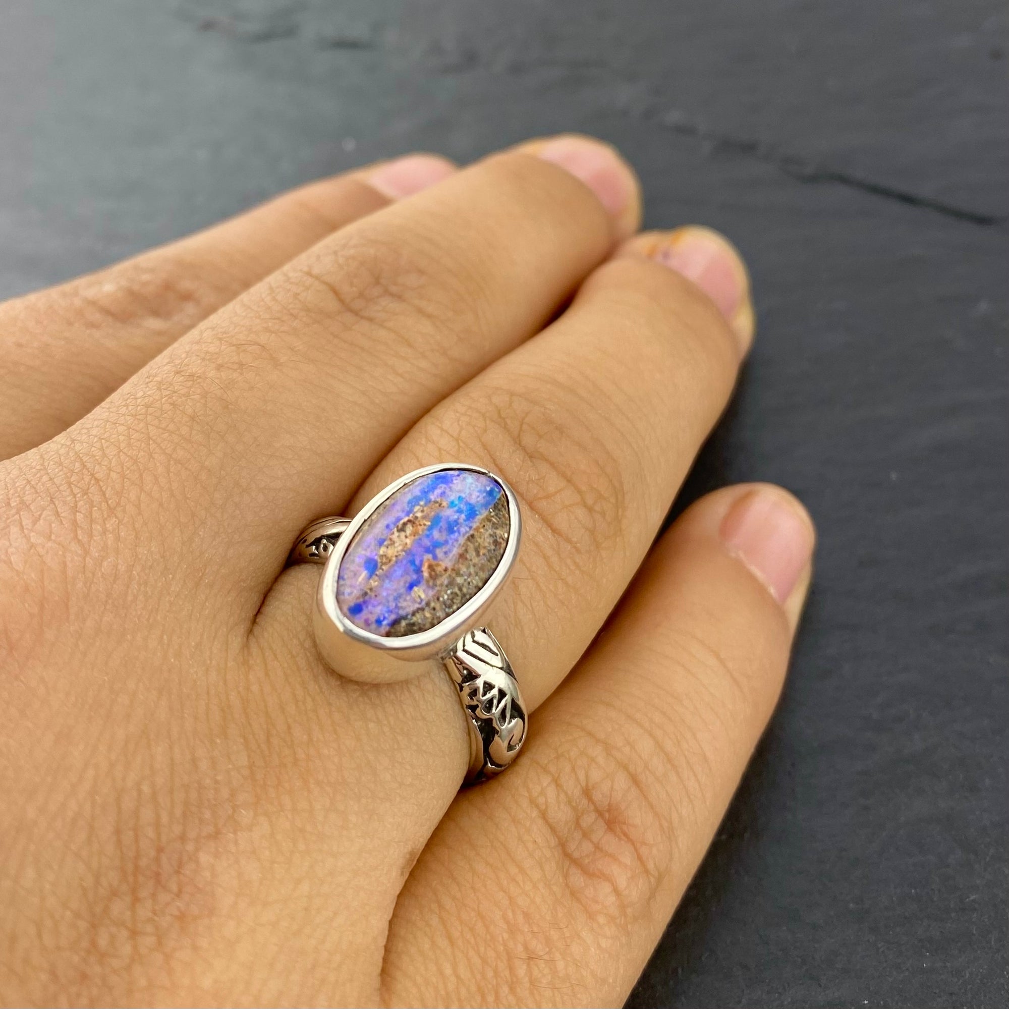 Deep Fire Boulder Pipe Opal Ring