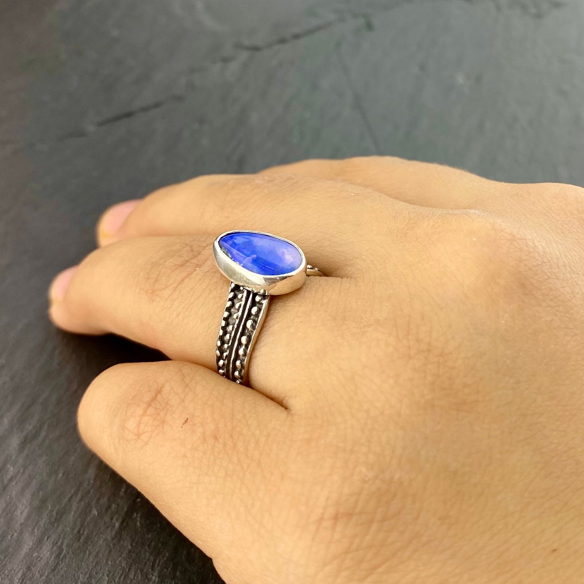 Deep indigo Opal Medicine Ring