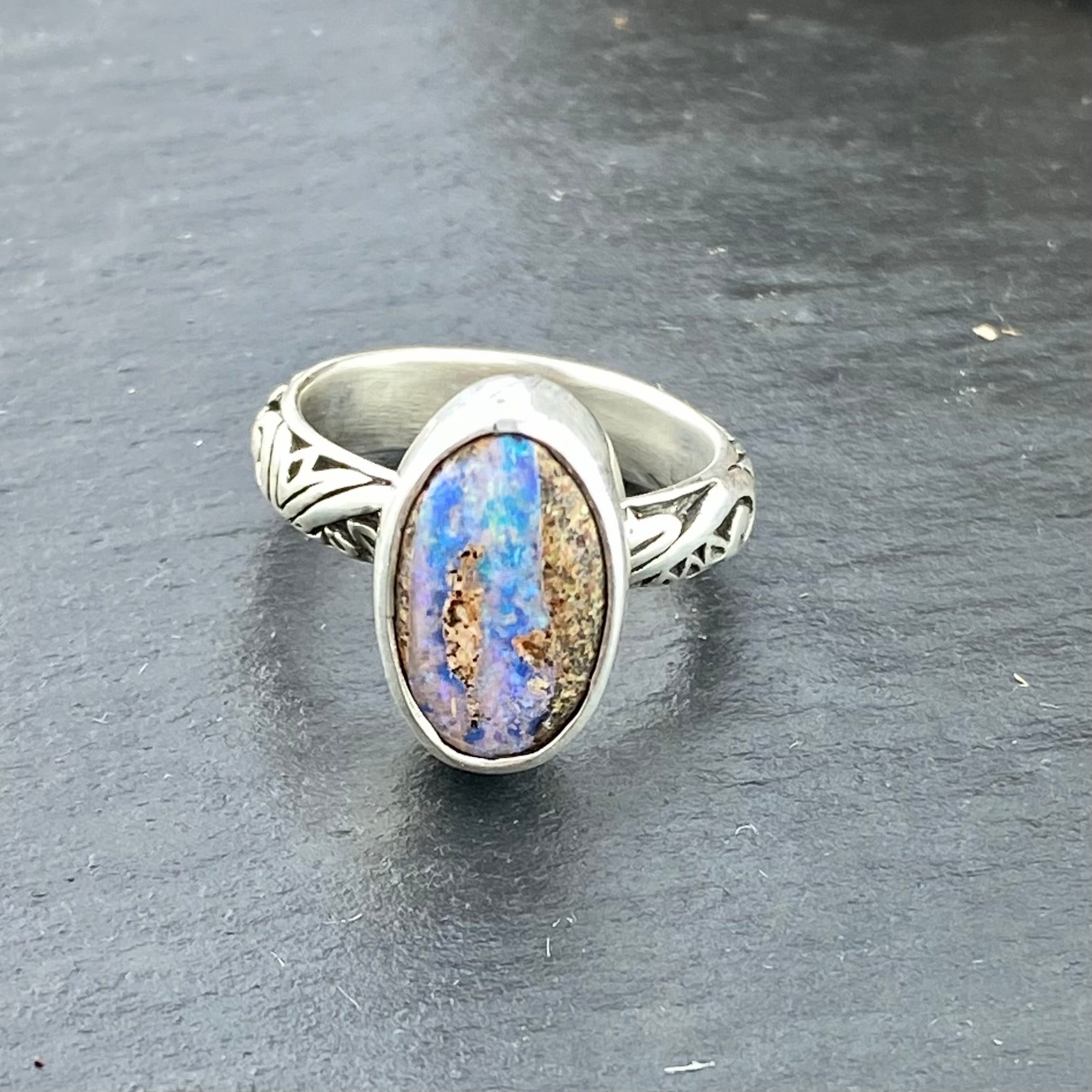 Deep Fire Boulder Pipe Opal Ring