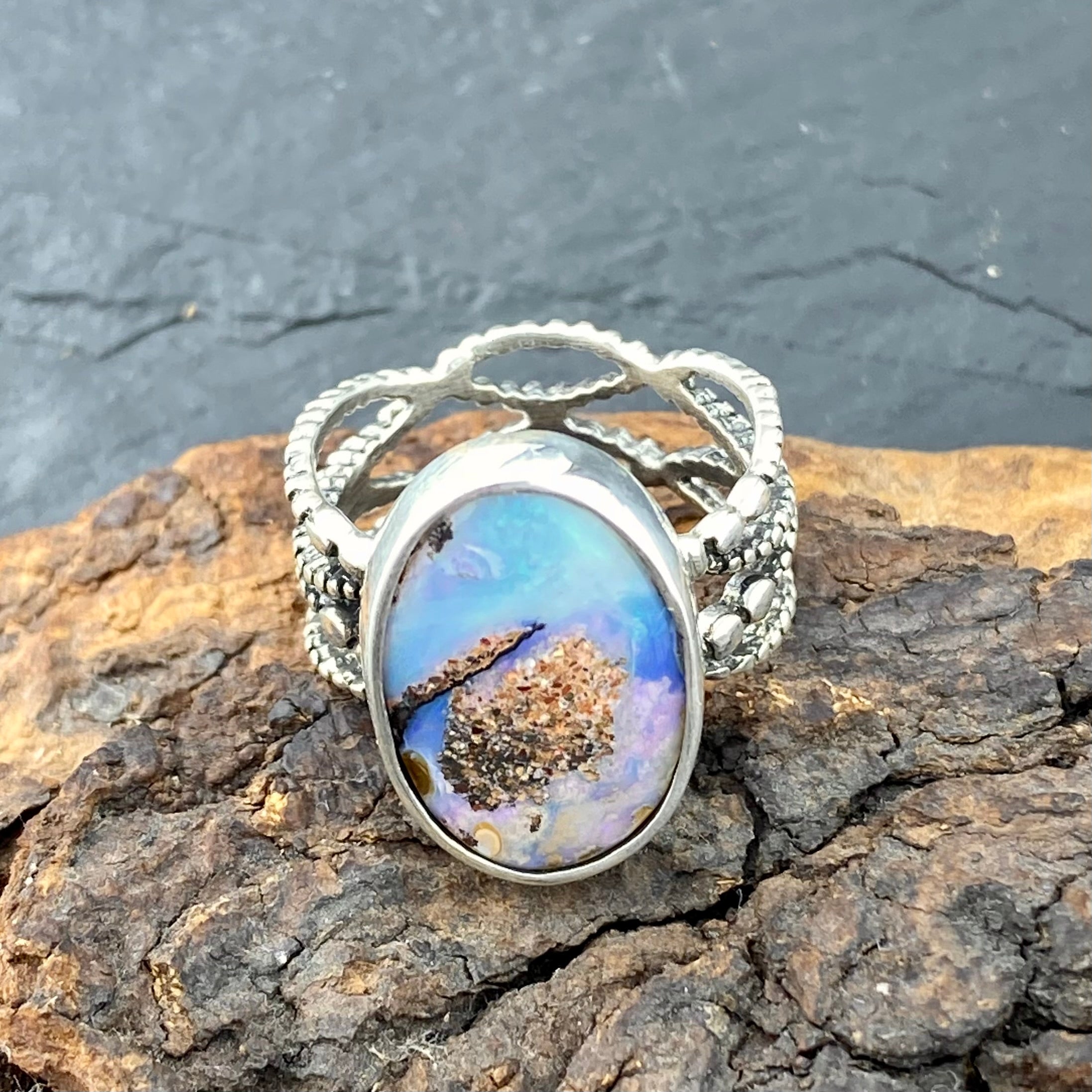 Beautiful Bright Boulder Opal Ring - Opal Wing Jewellery