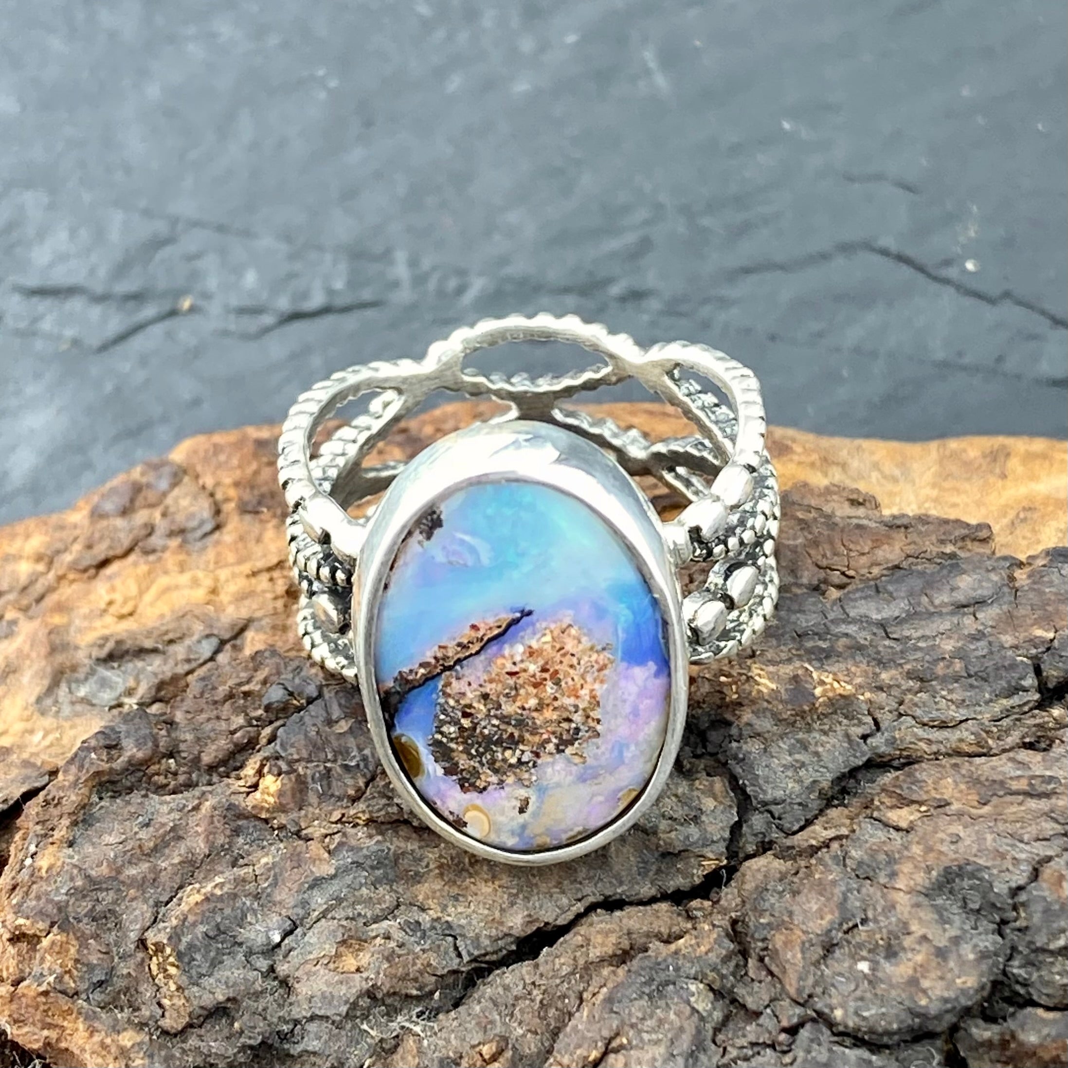 Beautiful Bright Boulder Opal Ring Opal Wing Jewellery