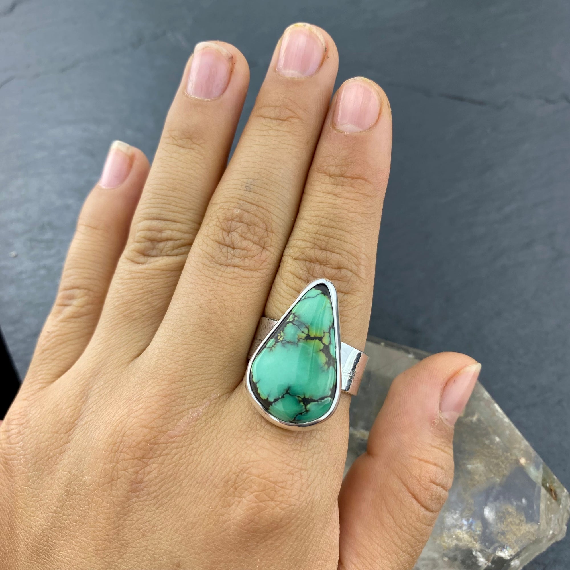 Beautiful Hubei Green Fern Turquoise ring