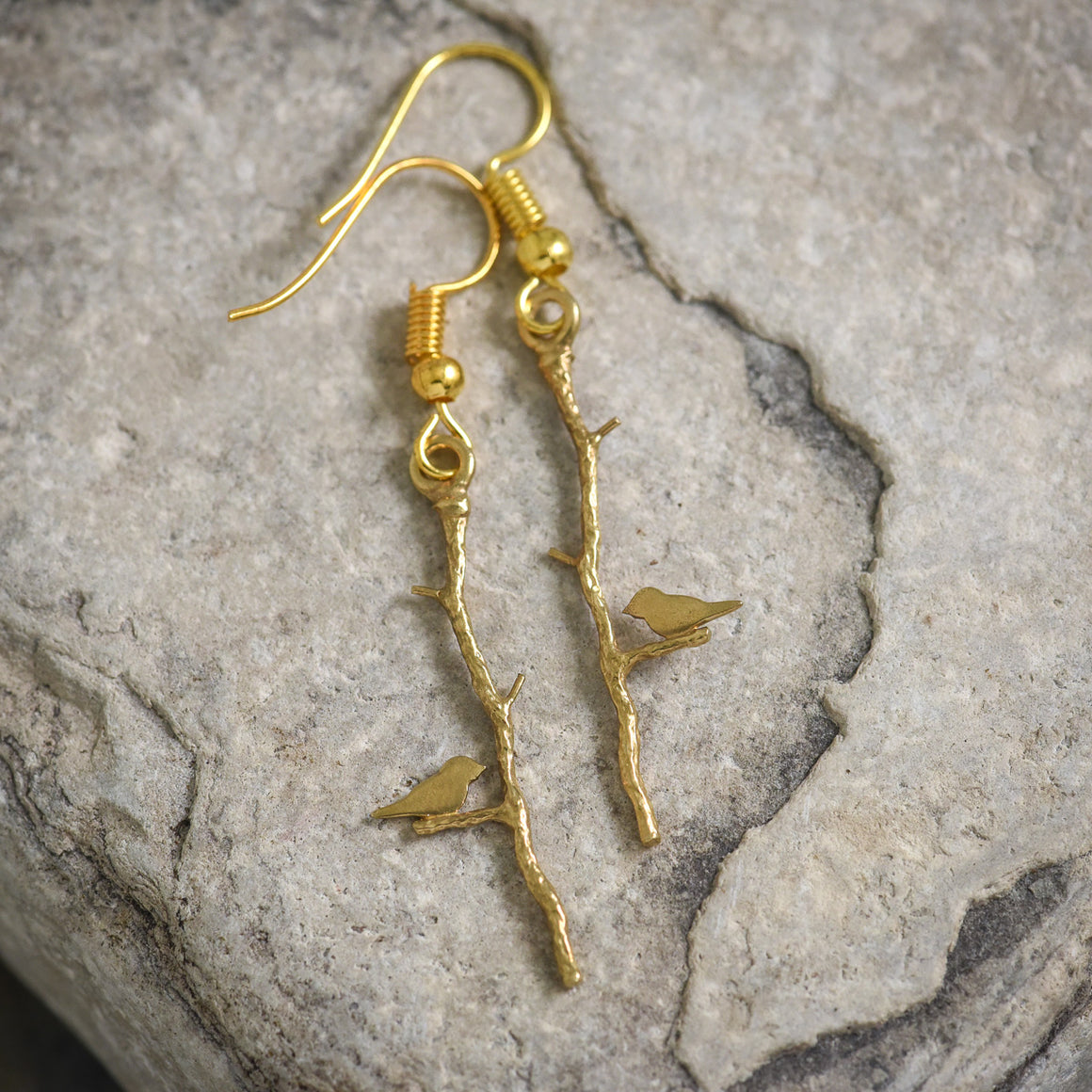 Sweet Song Bird Earrings In Yellow Bronze