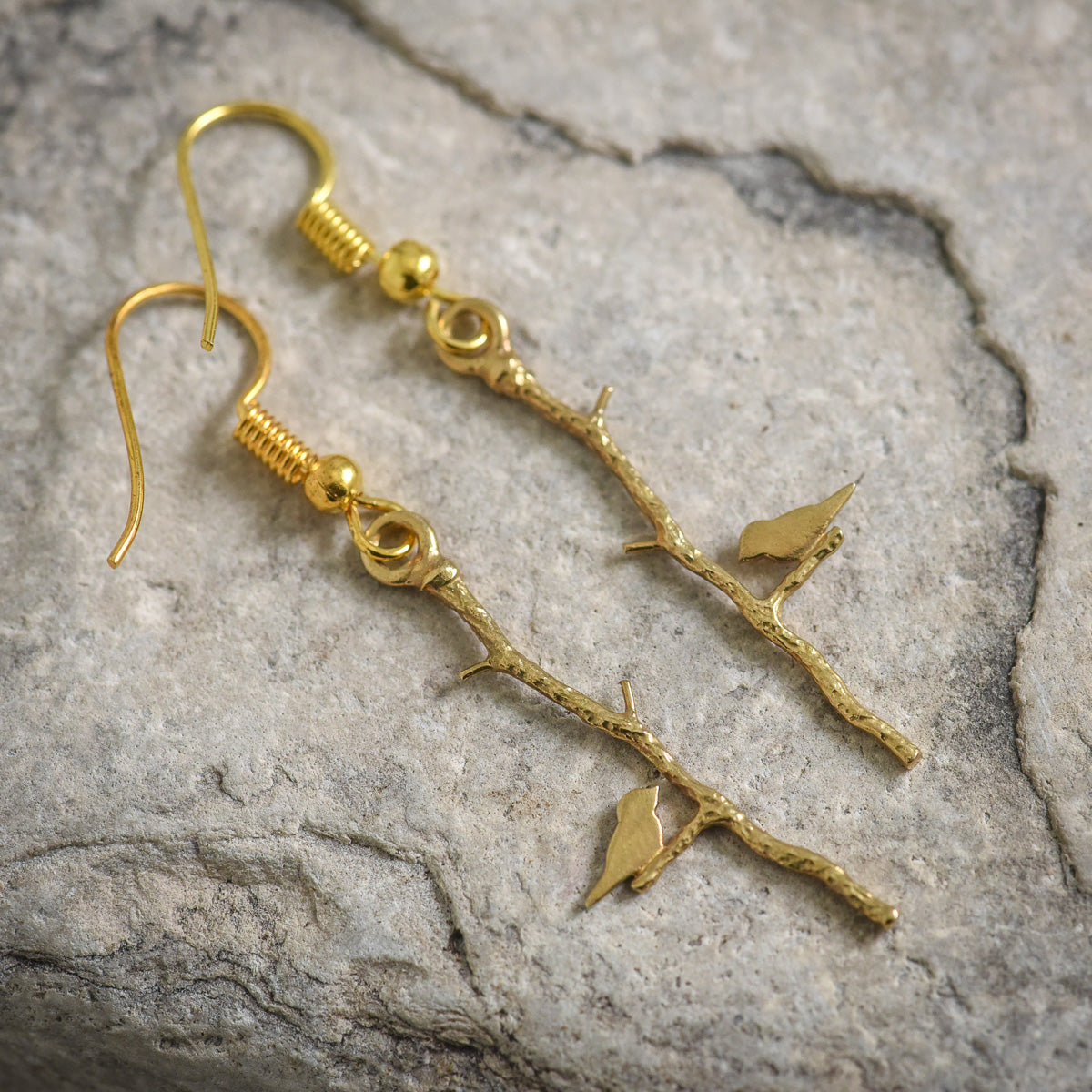 Sweet Song Bird Earrings In Yellow Bronze