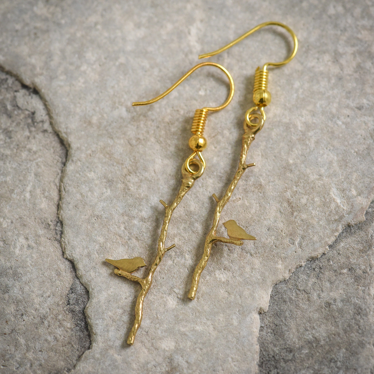 Sweet Song Bird Earrings In Yellow Bronze