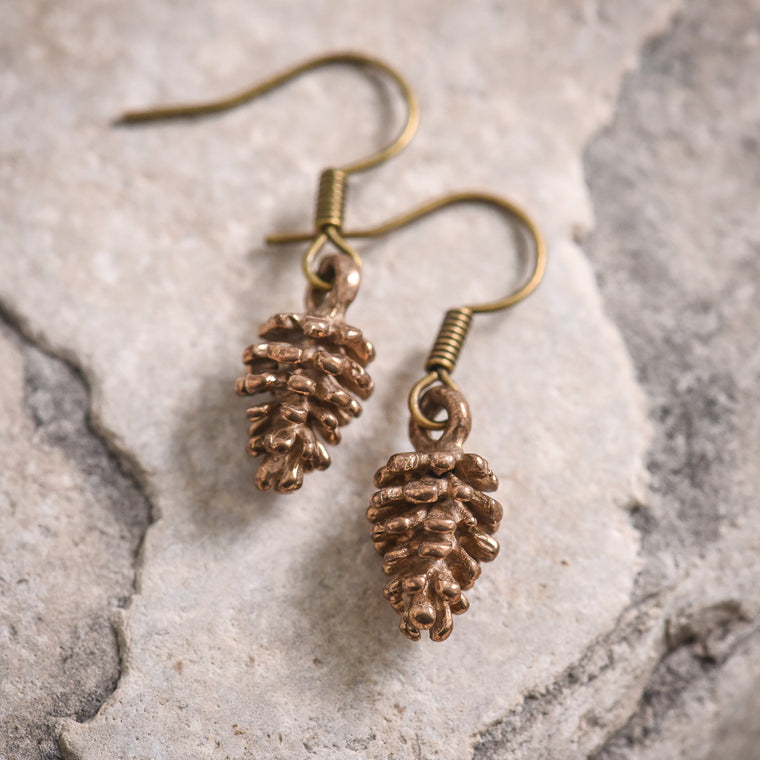 Pine Cone Earrings in Bronze