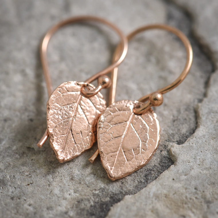 Mini Rose Leaf Earrings in Rose Gold Filled