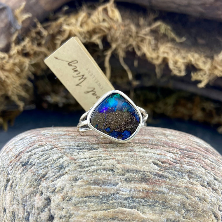 Blue/Purple Boulder Opal Ring